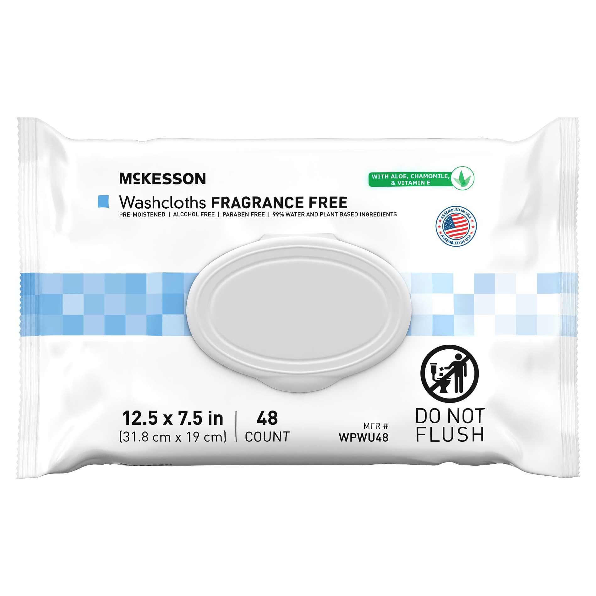McKesson Pre-Moistened Washcloths, Unscented - Pack of 48 Wipes - Image 1