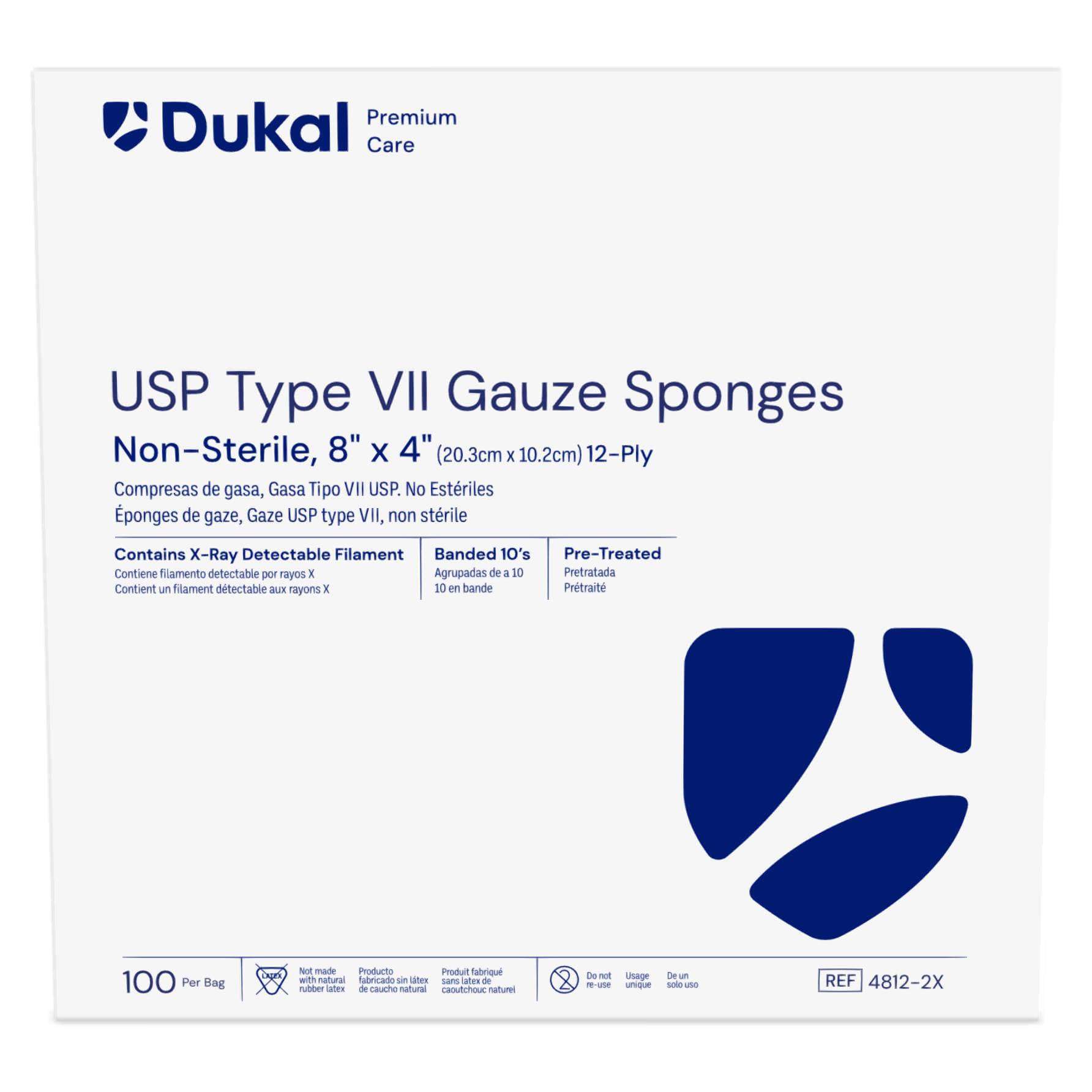 Dukal X-Ray 12-Ply Detectable USP Type VII Gauze Sponges, 8" x 4", NonSterile - Case of 2000 - Image 1