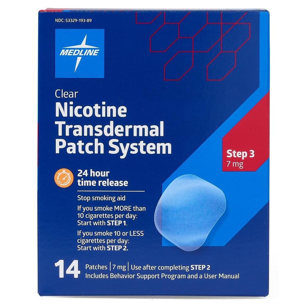 Medline Clear Nicotine Transdermal Patch System, 7 mg - Box of 14 - Image 1