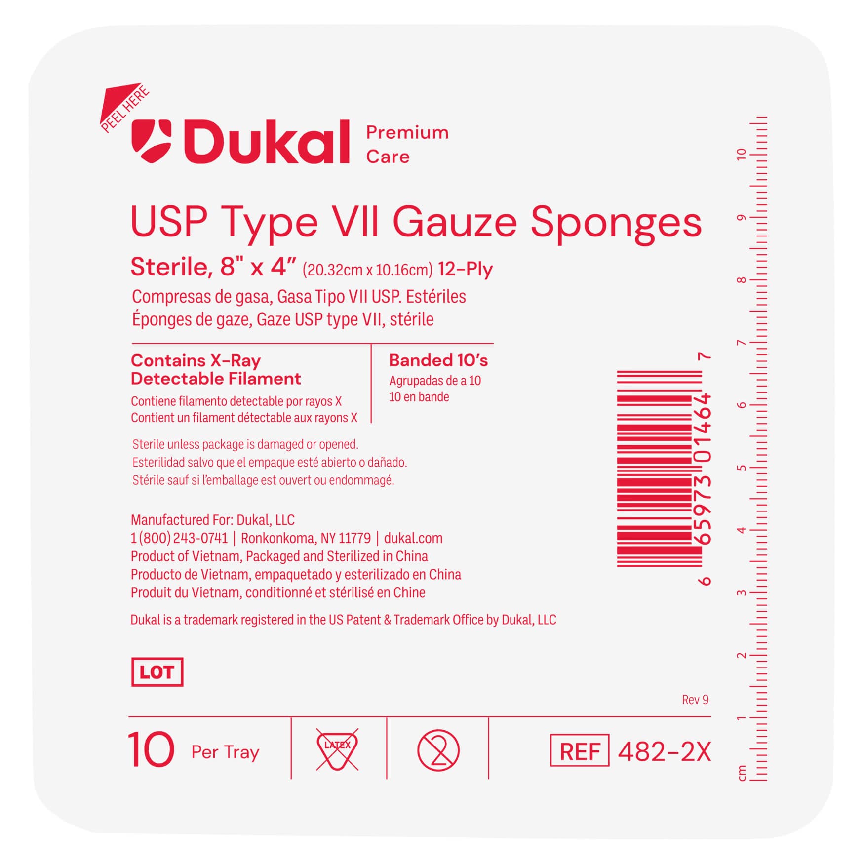Dukal USP Type VII X-Ray Detectable Gauze Sponge, 12-Ply, 4 x 8 Inch - Tray of 48 - Image 1