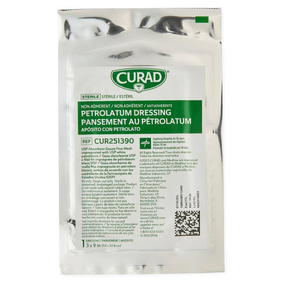 Curad Non-Adherent Petrolatum Gauze Dressing, 3 x 9 Inch - Each - Image 1