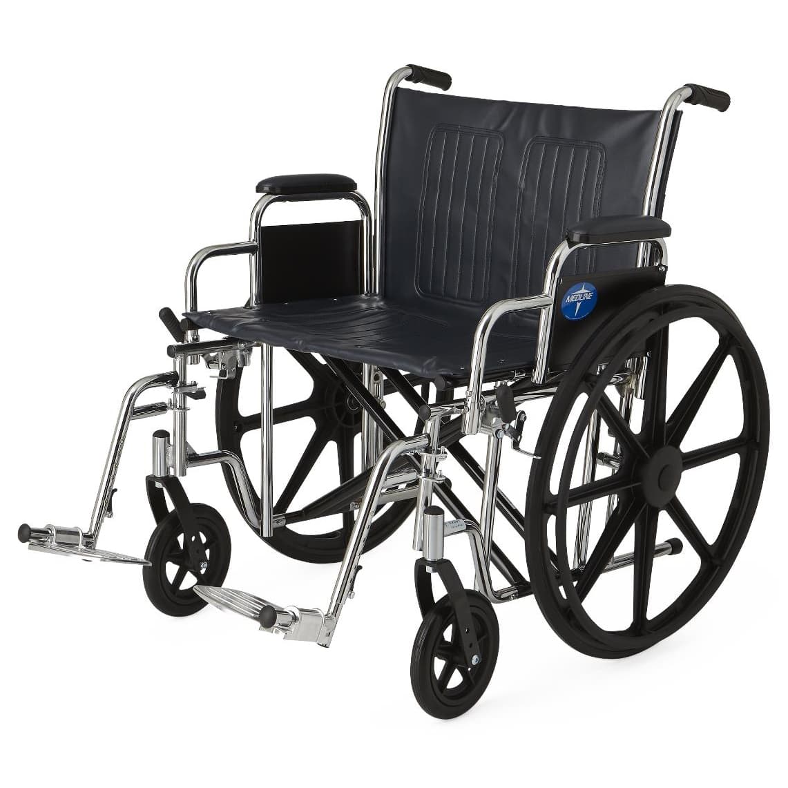 Medline Excel Extra Wide Bariatric Wheelchair 24"W x 18"D Seat with Removable Desk-Length Arms and Swing Away Footrests - Image 1