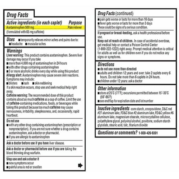 Leader Tension Headache Acetaminophen, 500 mg-65 mg Caplets - Pack of 100 - Image 2