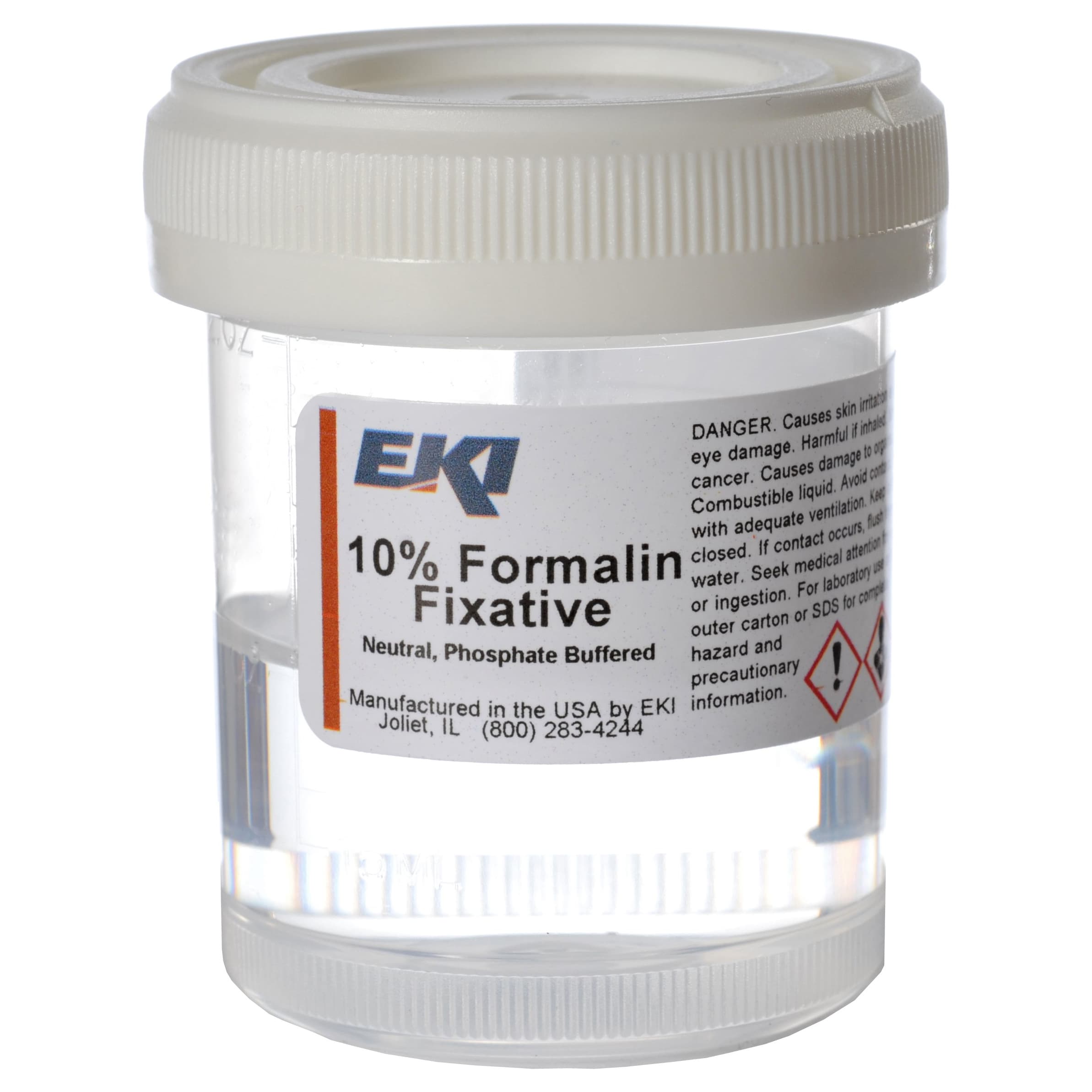 EK Prefilled Formalin Container, Graduated, 30 mL Fill in 60 mL (2 oz.) - Case of 1 - Image 1