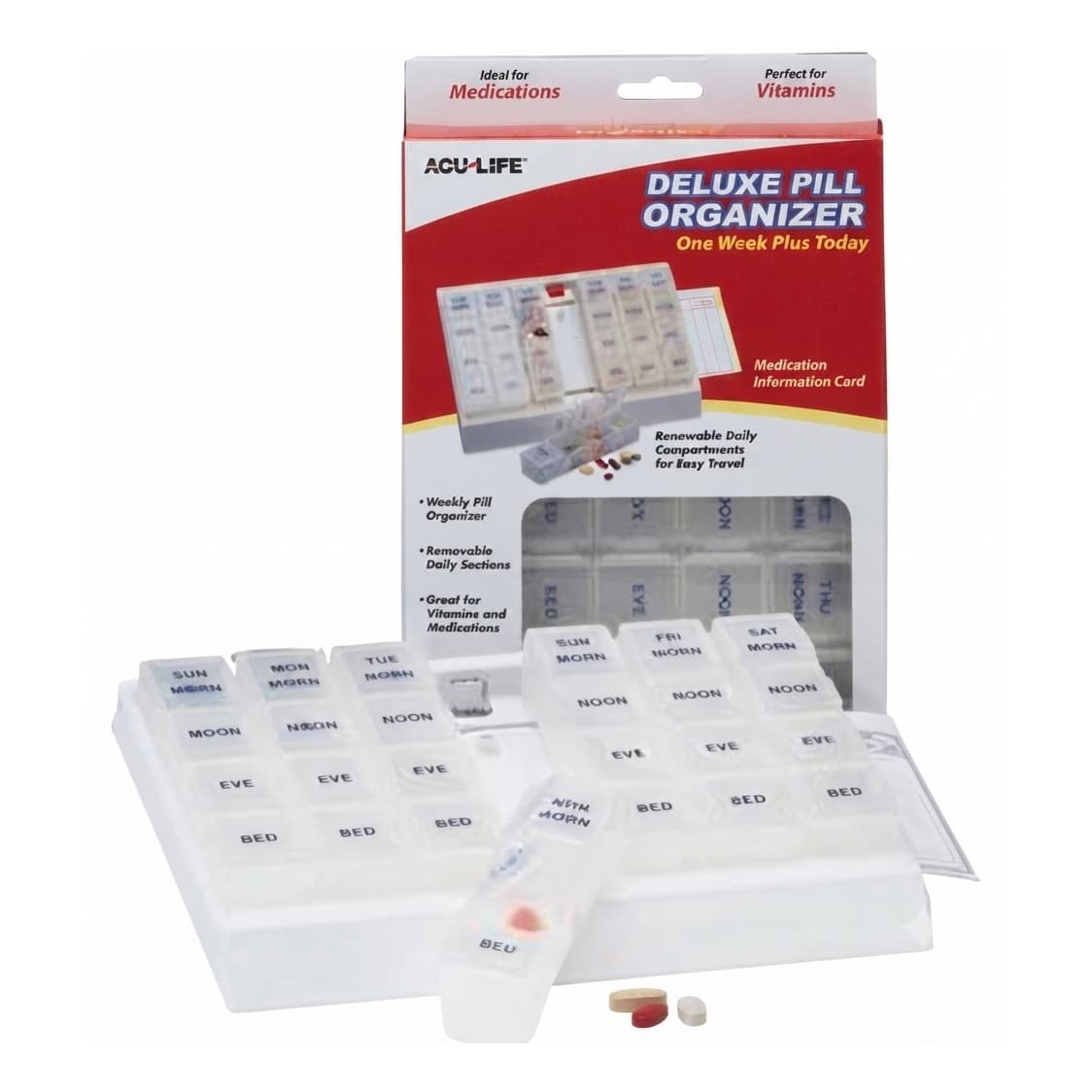 Acu-Life Deluxe Pill Organizer with 28 Compartments - Each