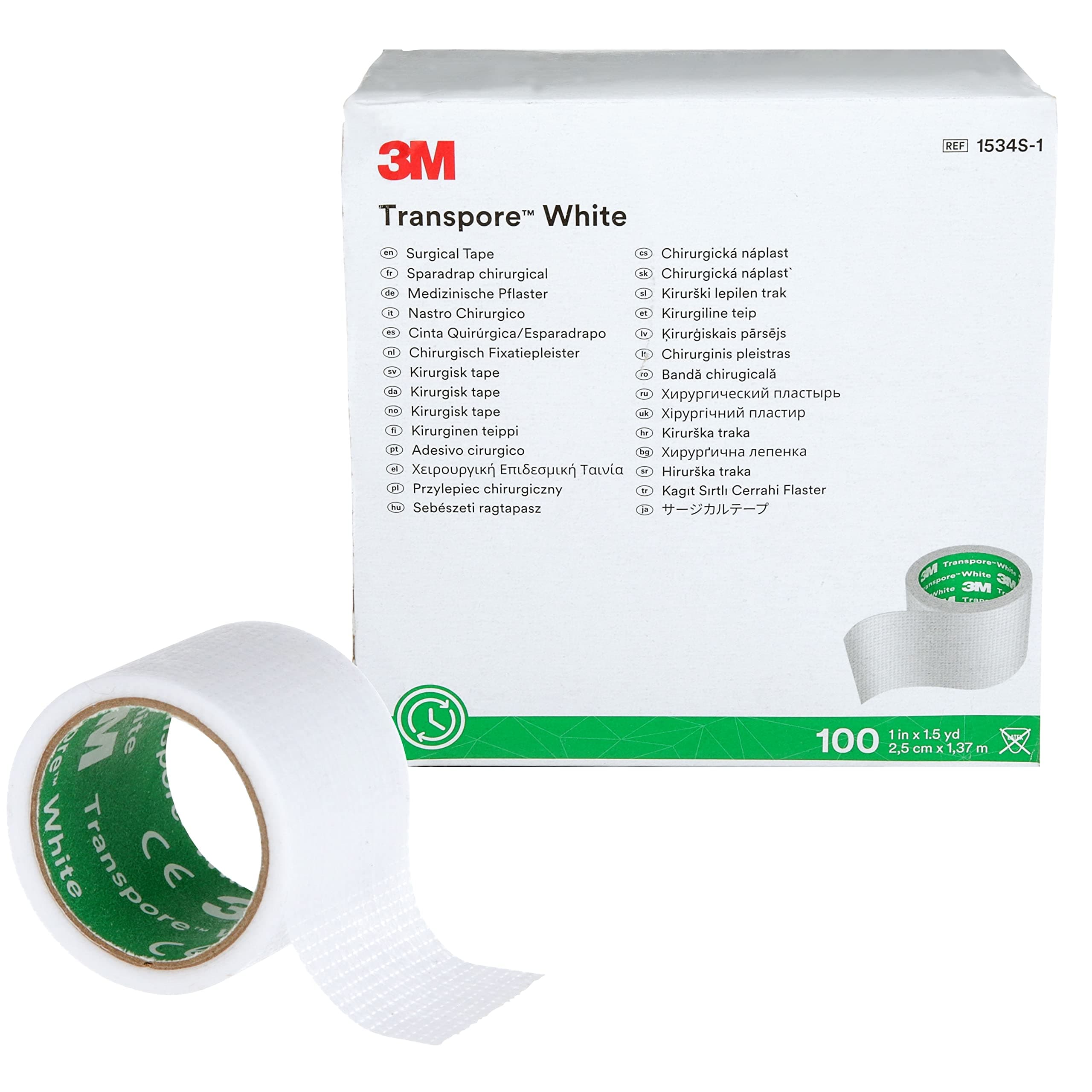Transpore Hypoallergenic Surgical Tape, 1 Inch x 1-1/2 yards - Box of 100 - Image 1