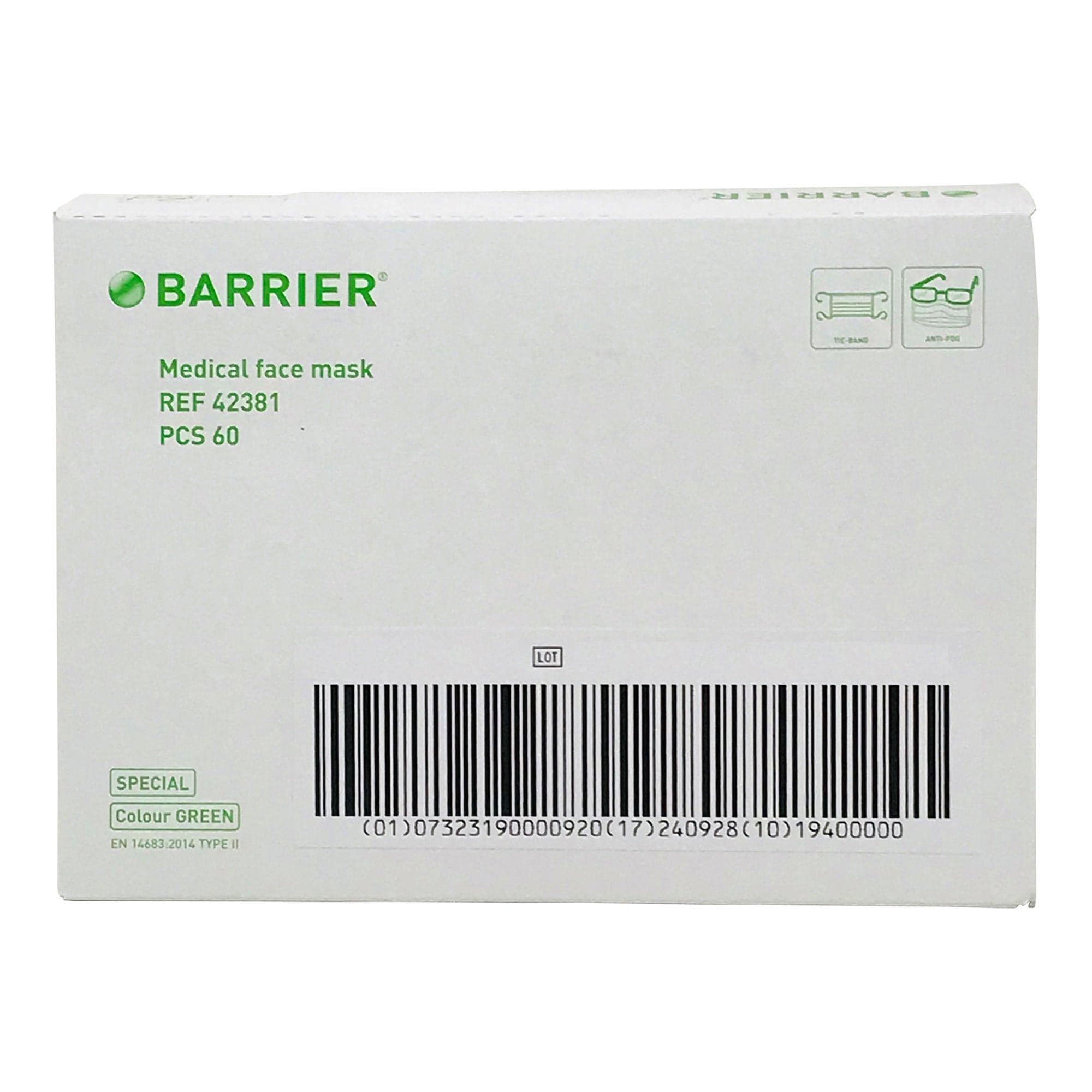 Barrier Special Surgical Mask, Green - Box of 60 - Image 1