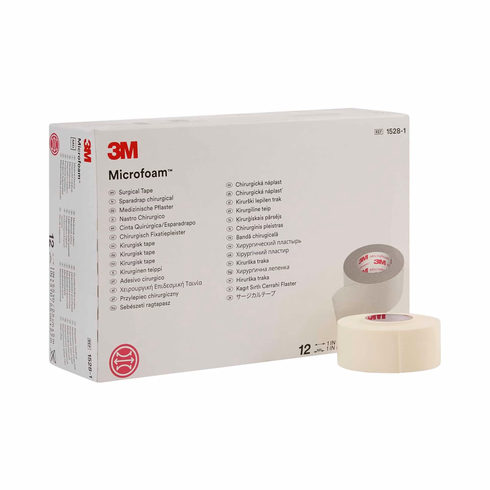 Microfoam Water Resistant Surgical Tape, 1 Inch x 5-1/2 Yard - Box of 12 - Image 1