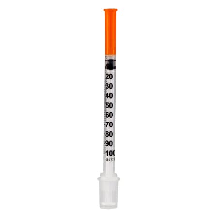 SOL-M Standard Insulin Syringe with Attached Needle, 27 Gauge, 1/2 Inch - Box of 100 - Image 1