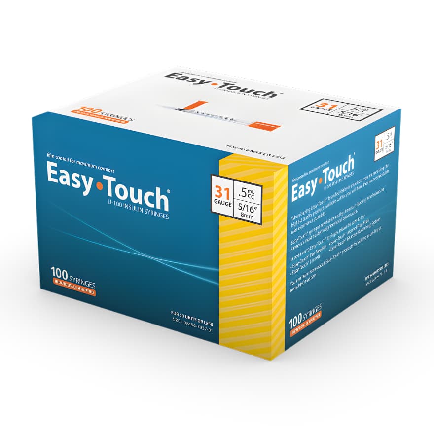 EasyTouch U-100 Insulin Syringes, 31G x 5/16", 0.5 mL - Case of 500 - Image 1