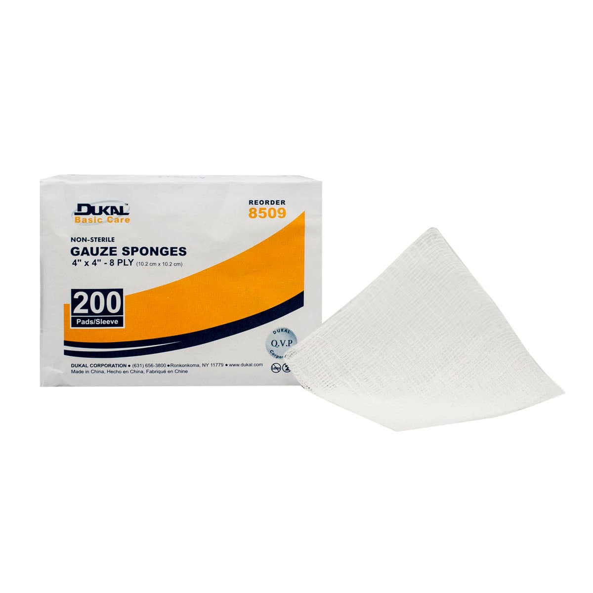 Dukal Basic Care Gauze Sponge, 4 x 4 Inch, 8 Ply - Bag of 200 - Image 1
