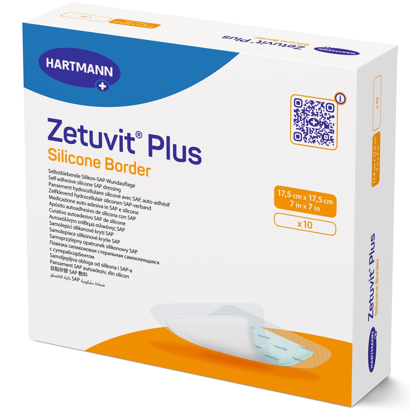 Zetuvit Plus Silicone Border Super Absorbent Dressing, 7 x 7 Inch - Box of 10 - Image 1