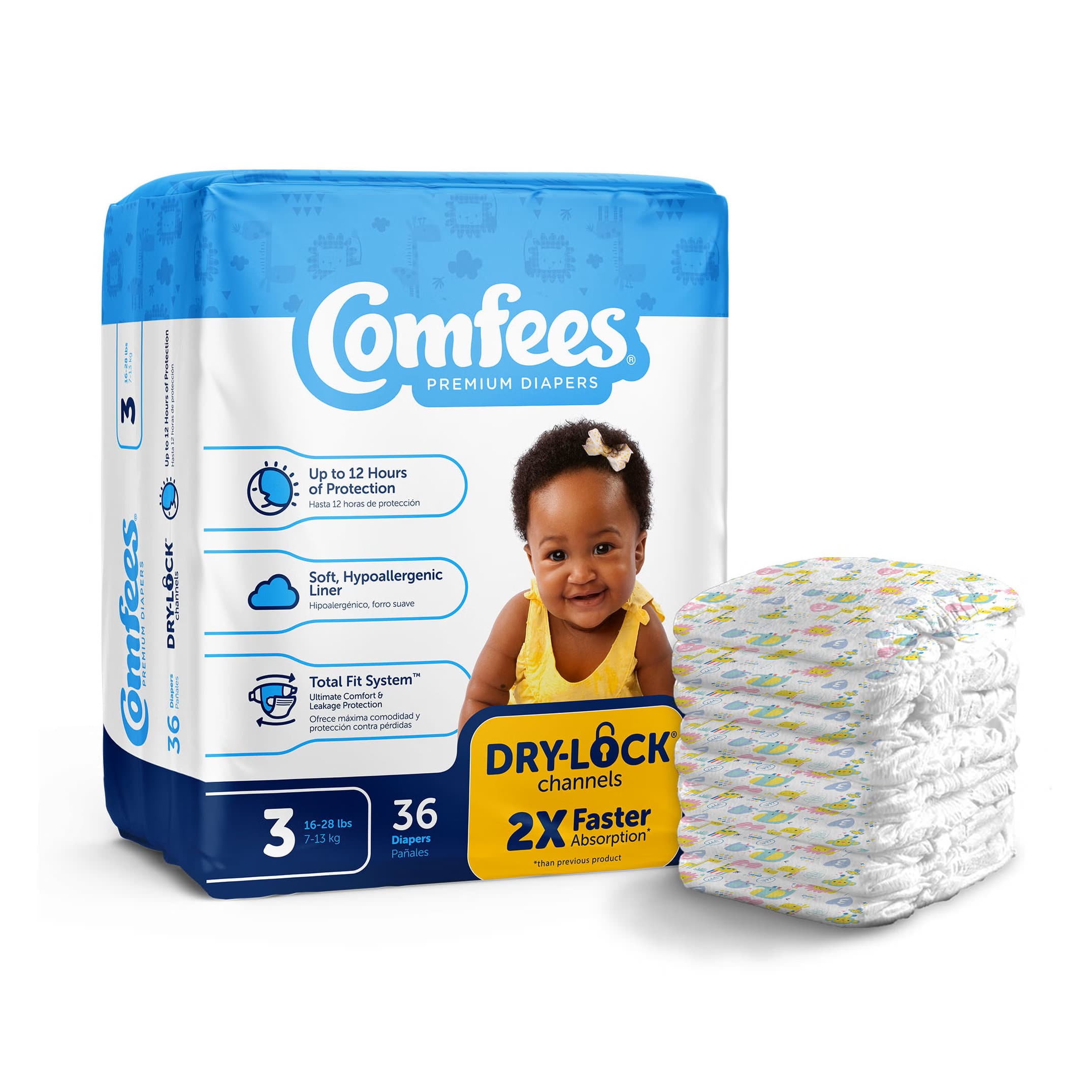 Comfees Premium Baby Diapers, Size 3 - Case of 144 - Image 1