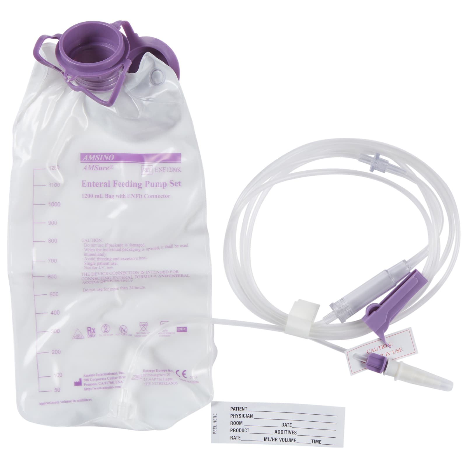 ALCOR AMSure ENFit Enteral Feeding Pump Bag Set, 1200 mL - Case of 30 - Image 1