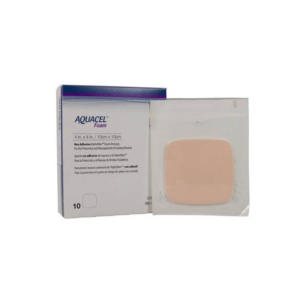 Aquacel Foam Dressing Film Backing Tan Square Sterile, 4 x 4 Inch - Box of 10 - Image 1