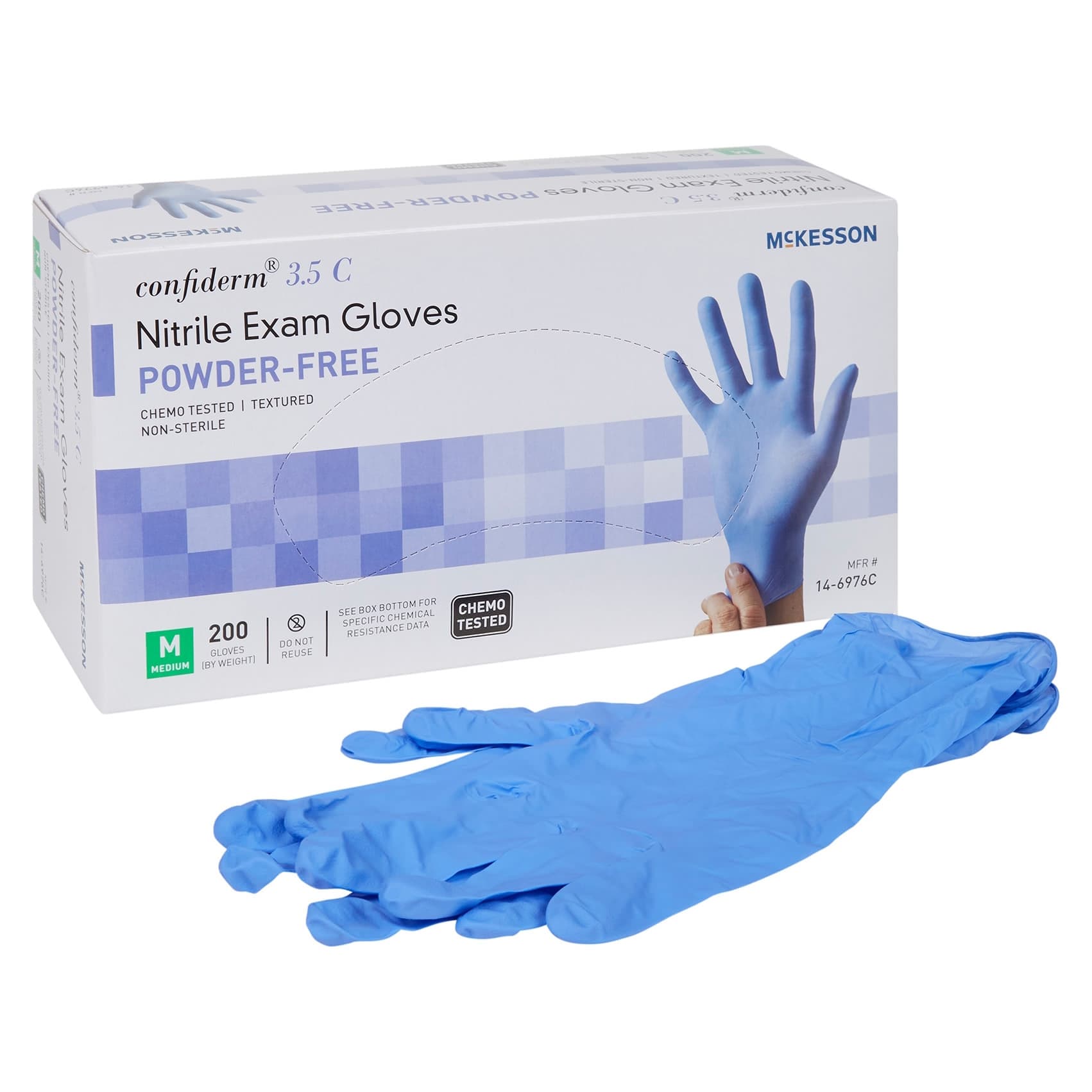 McKesson Confiderm 3.5C Nitrile Powder Free Exam Gloves, Blue, Medium - Case of 2000 - Image 1