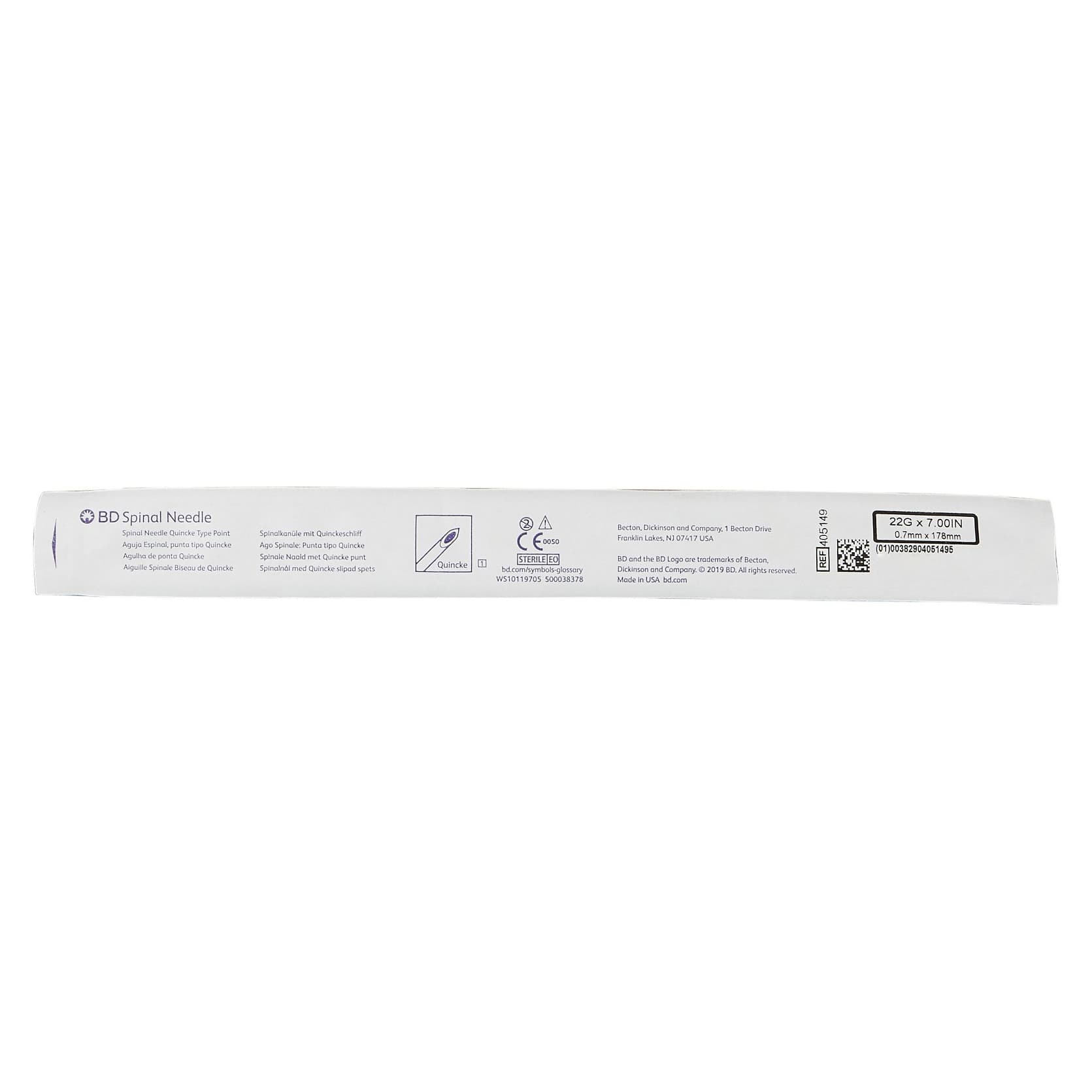 BD Spinal Needle With Quincke Style Stylet, 22 Gauge, 7 Inch - Each - Image 1