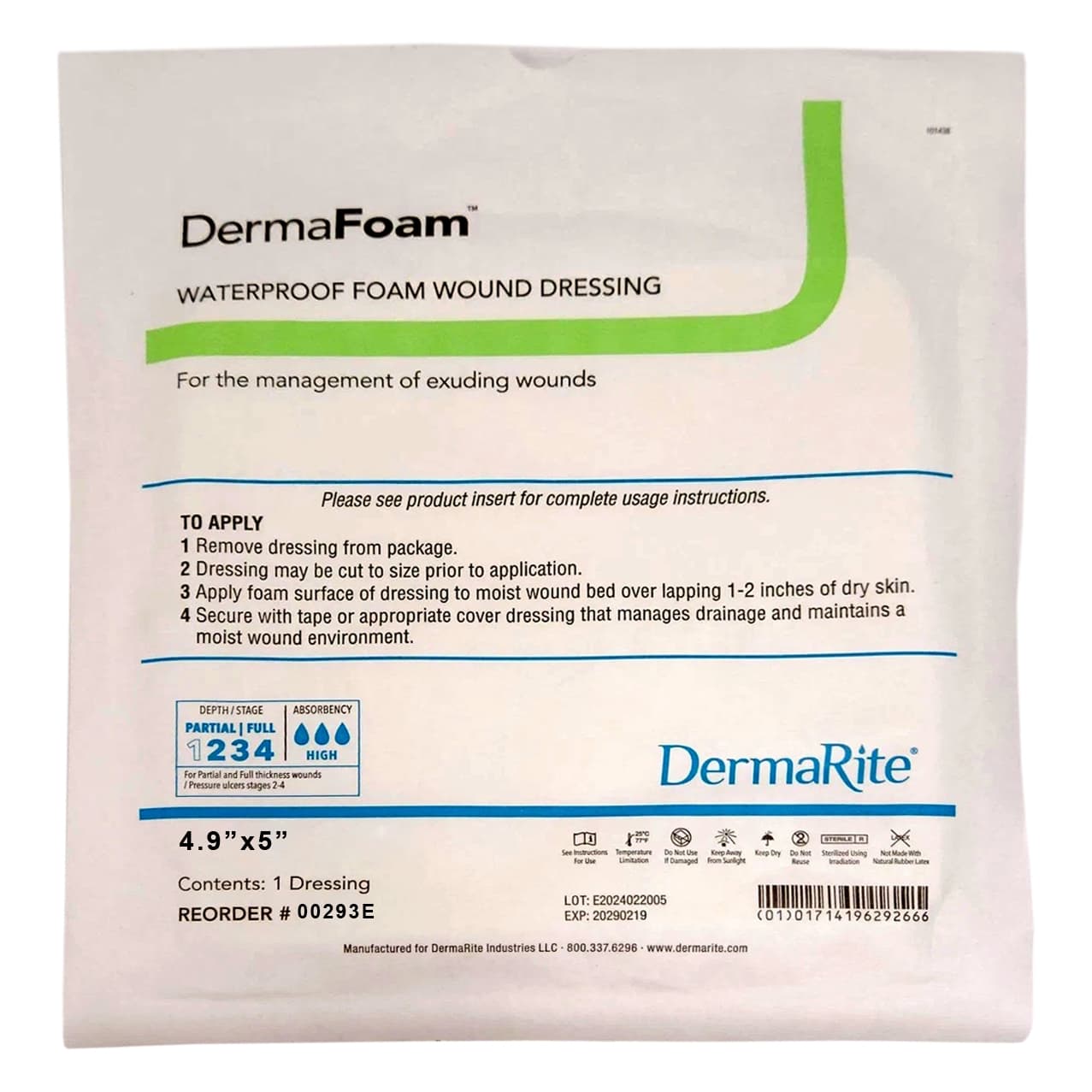 DermaFoam Waterproof Non Adhesive Foam Wound Dressing, 4.9 x 5 Inch - Each - Image 1