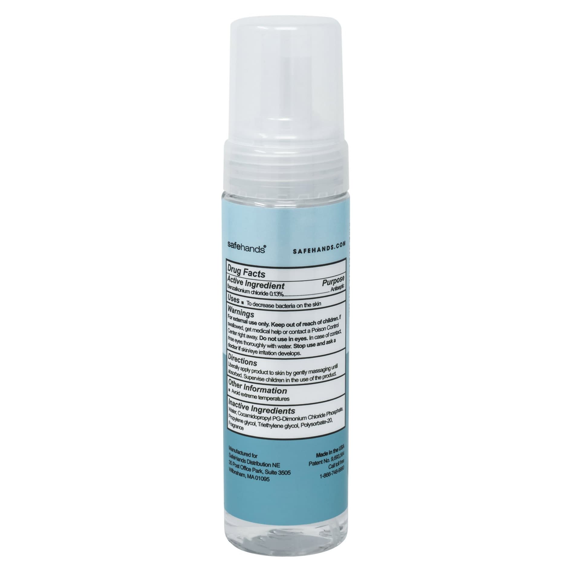safeHands Alcohol-Free Hand Sanitizer BZK Foaming Bottle - Image 3