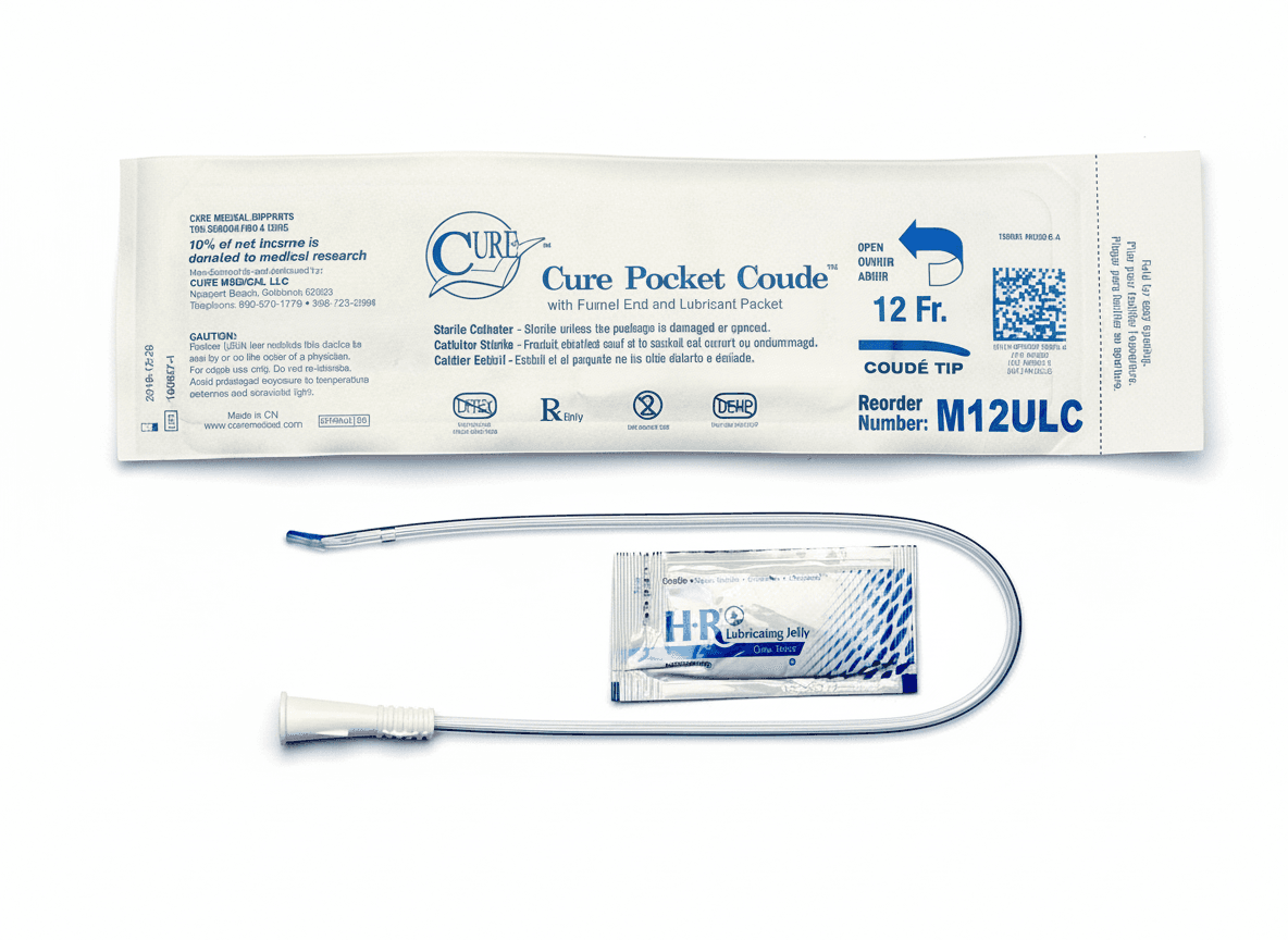 Cure Pocket Catheter for Male with water soluble Lubricant, Coude
