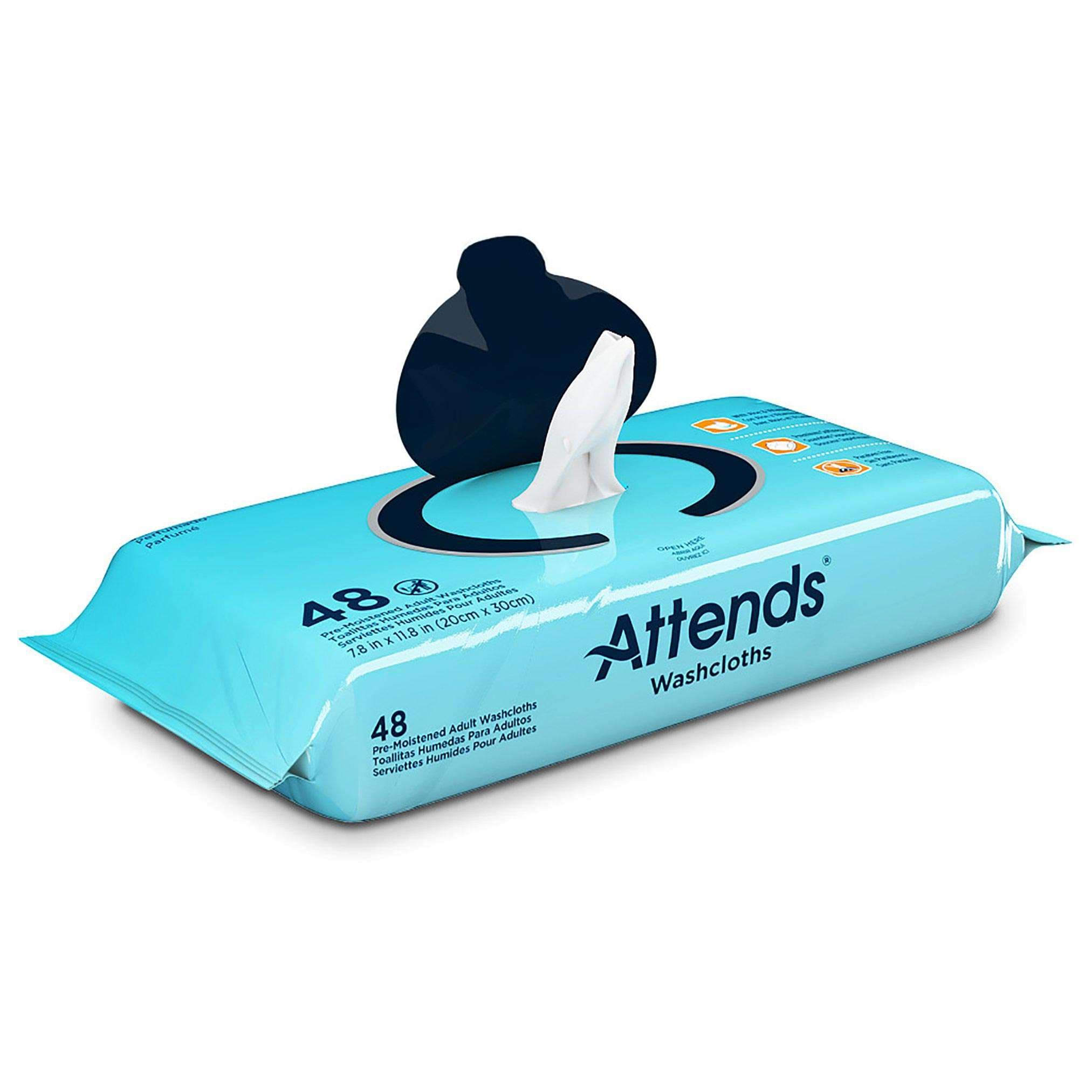 Attends Pre-moistened Adult Washcloths, Scented, 7.8 x 11.8 Inch - Box of 576 - Image 1