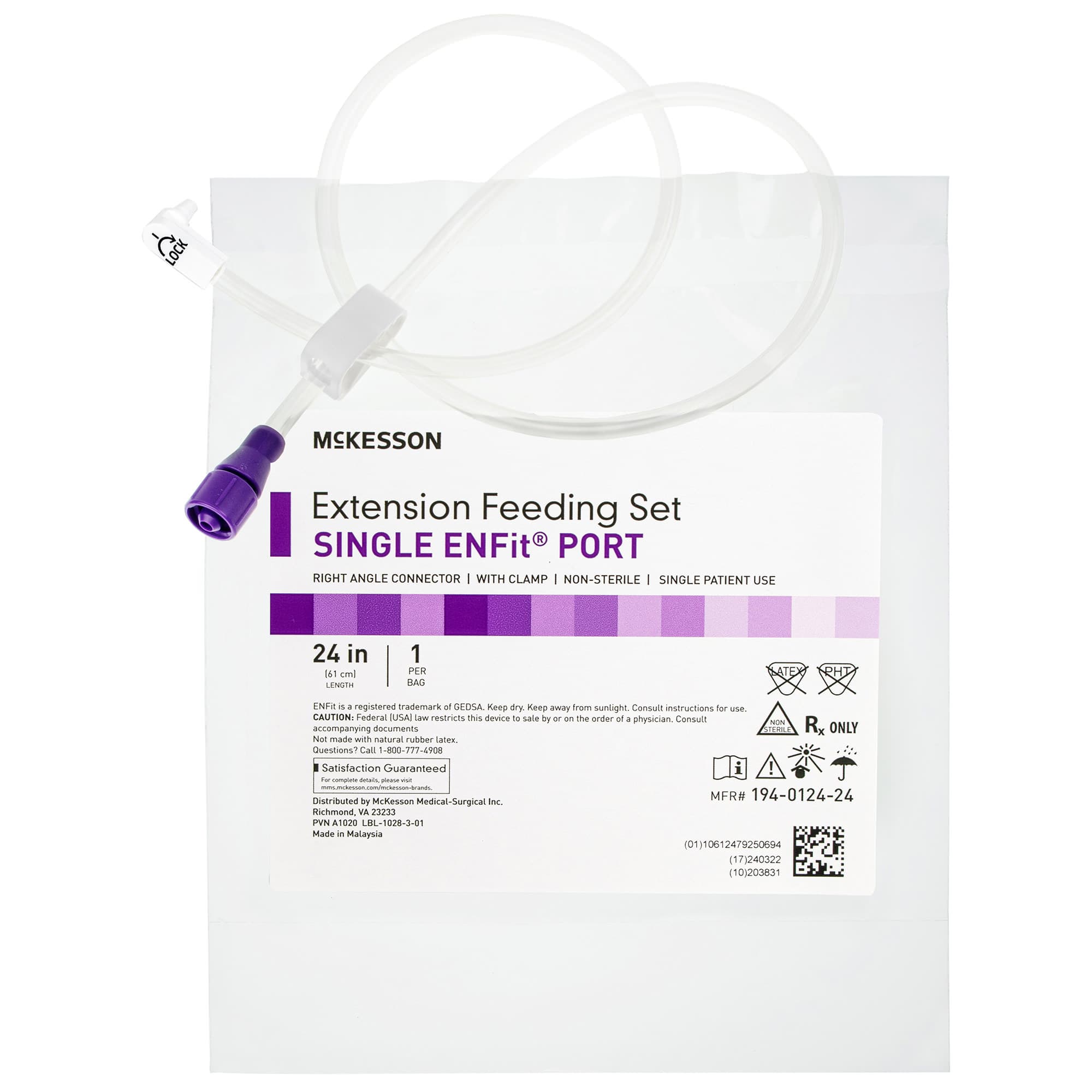 McKesson Bolus Enteral Feeding Extension Tube Set with Right Angle Connector, 24 Inch - Each - Image 1