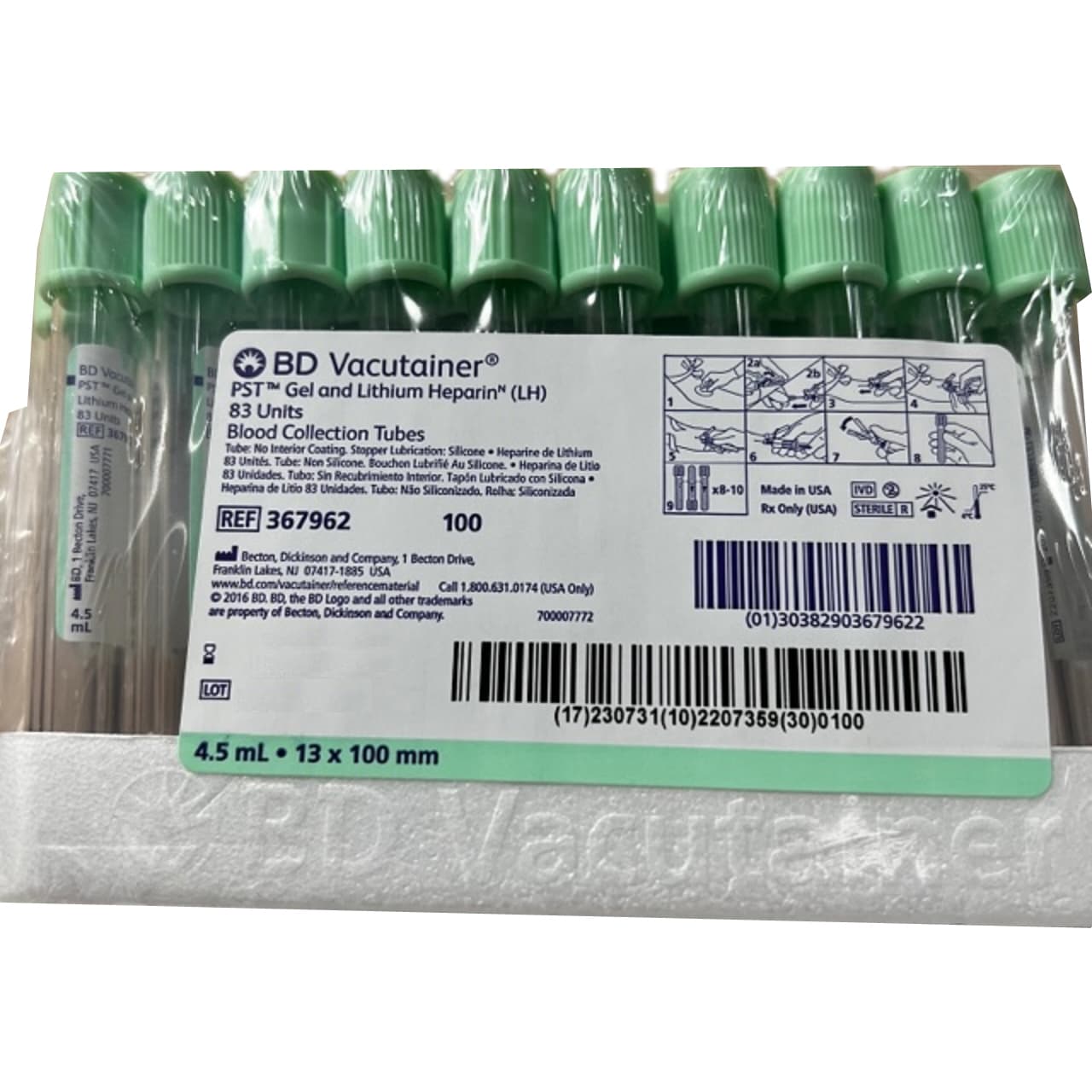 BD Vacutainer PST Venous Blood Collection Tube, Lithium Heparin - Separator Gel - Image 2