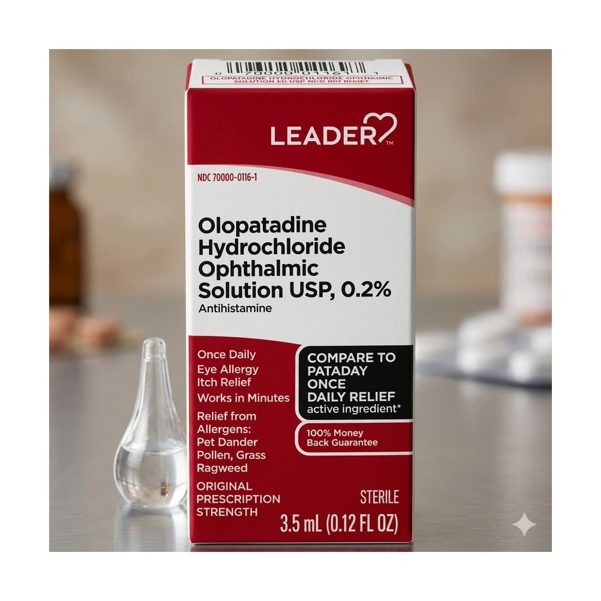 Leader Once Olopatadine HCl Ophthalmic Solution, 0.2% Drops, 3.5 ml - Each - Image 1