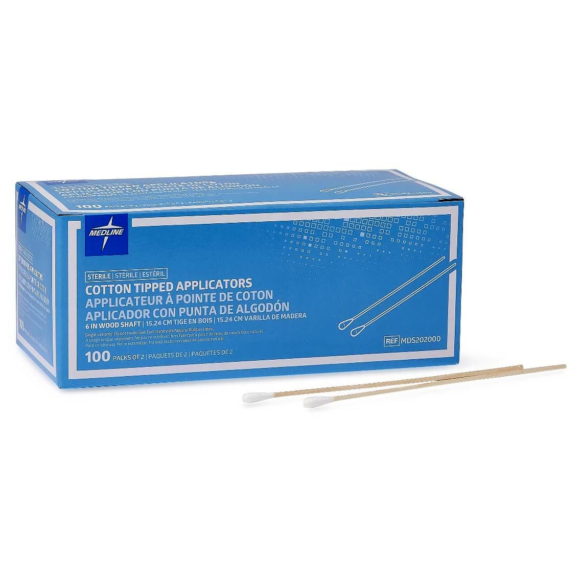 Medline Sterile Cotton-Tipped Wood Shaft Applicator, 6 Inch - Package of 200 - Image 1