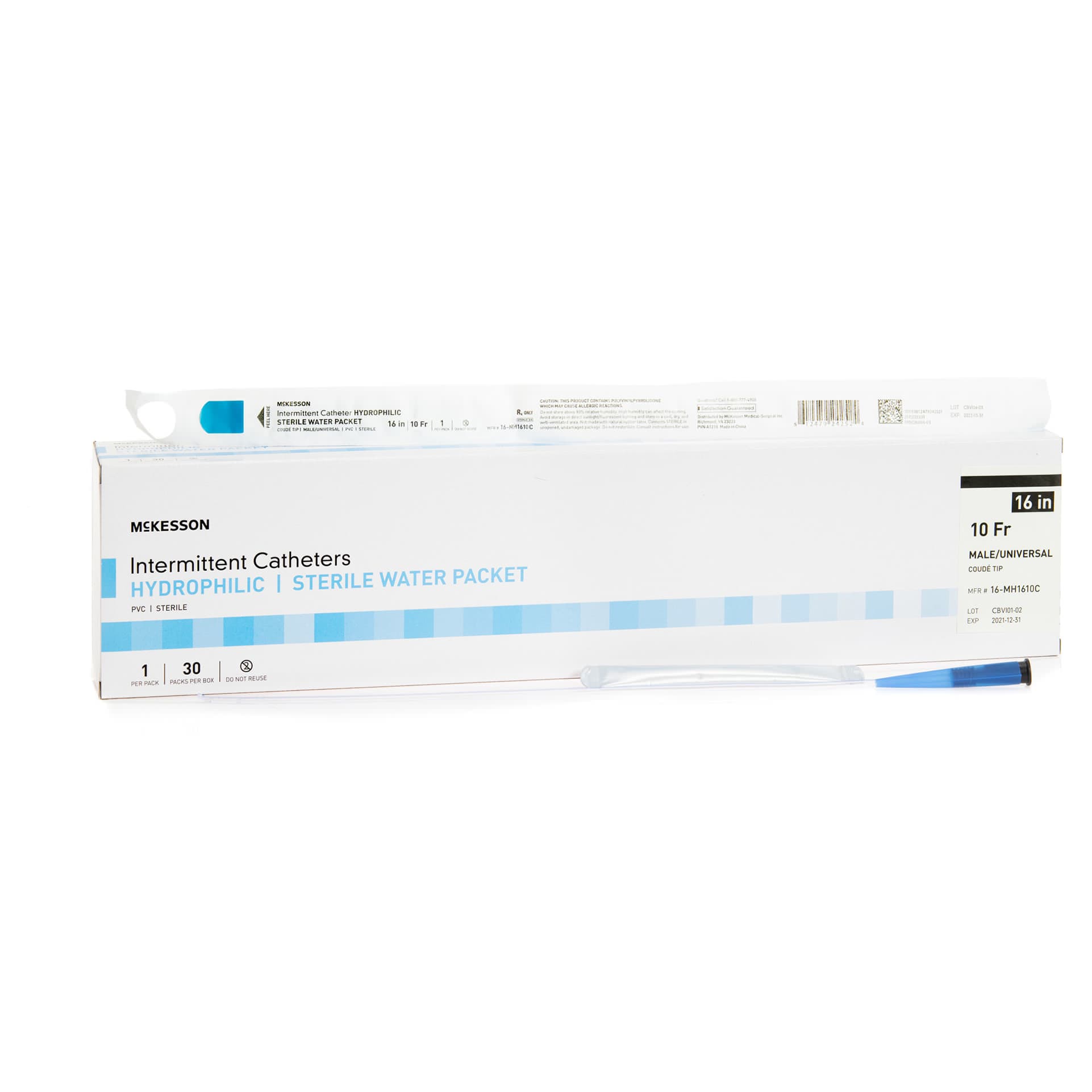 McKesson Urethral Catheter Polished Staggered Eyelets Sterile Coude Tip, Black, 10 Fr - Box of 30 - Image 1