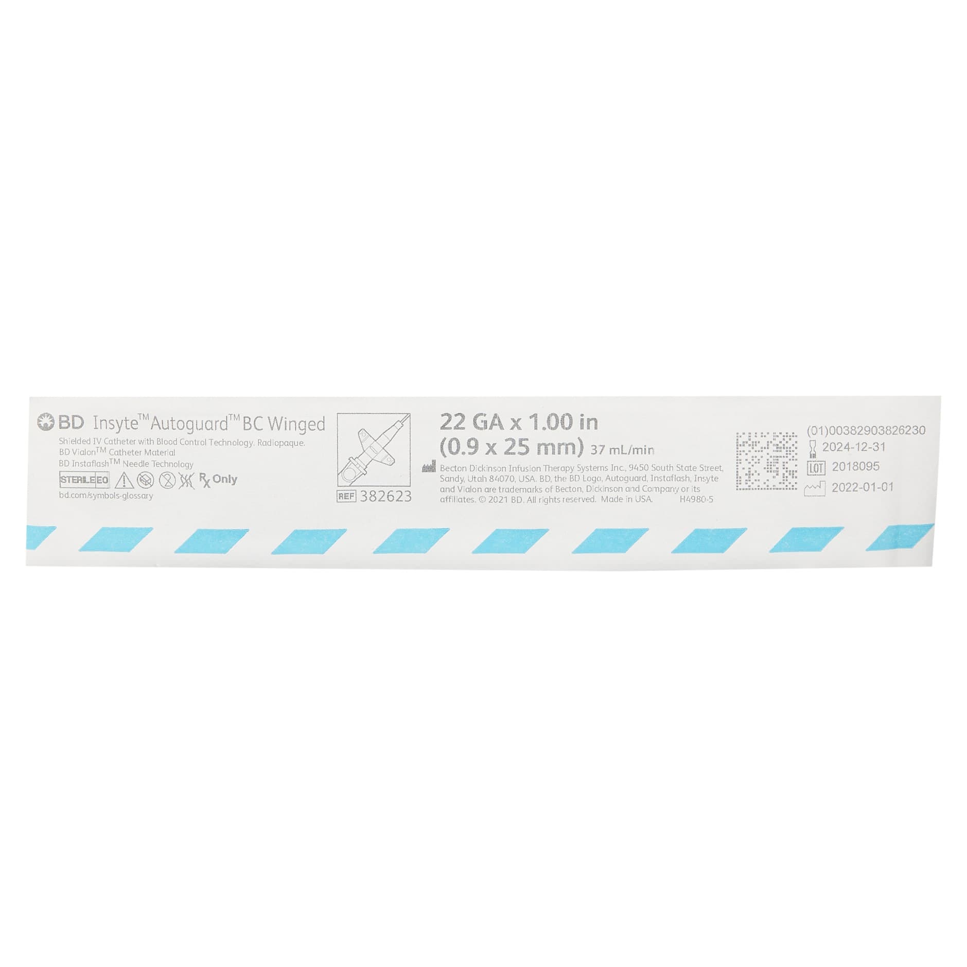 BD Insyte Autoguard BC Peripheral IV Catheter, 22 Gauge, 1 Inch, 37 mL per min - Each - Image 1