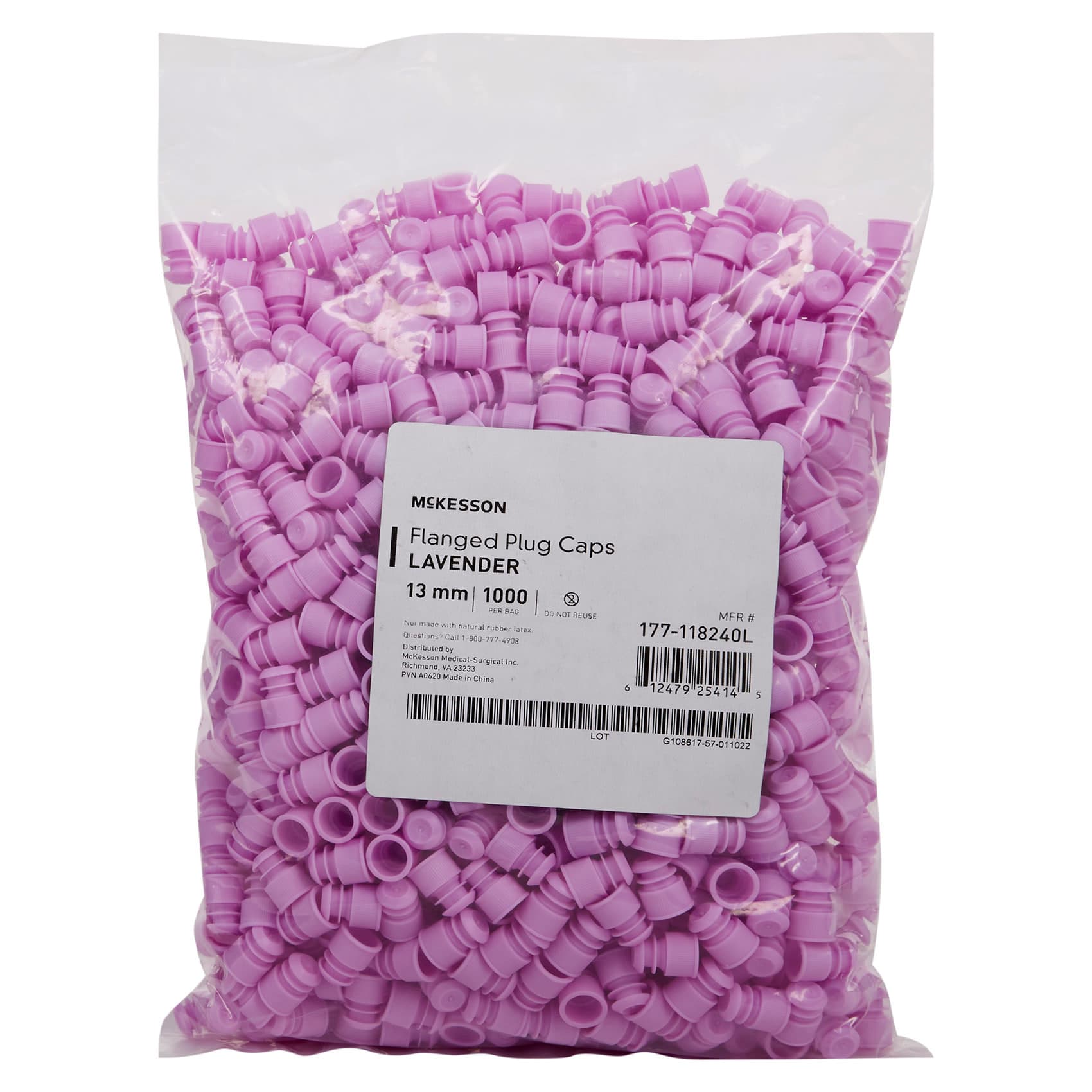 McKesson Tube Closure For Use with 13 mm Blood Drawing Tubes, Flanged Plug Cap, Lavender - Bag of 1000 - Image 1