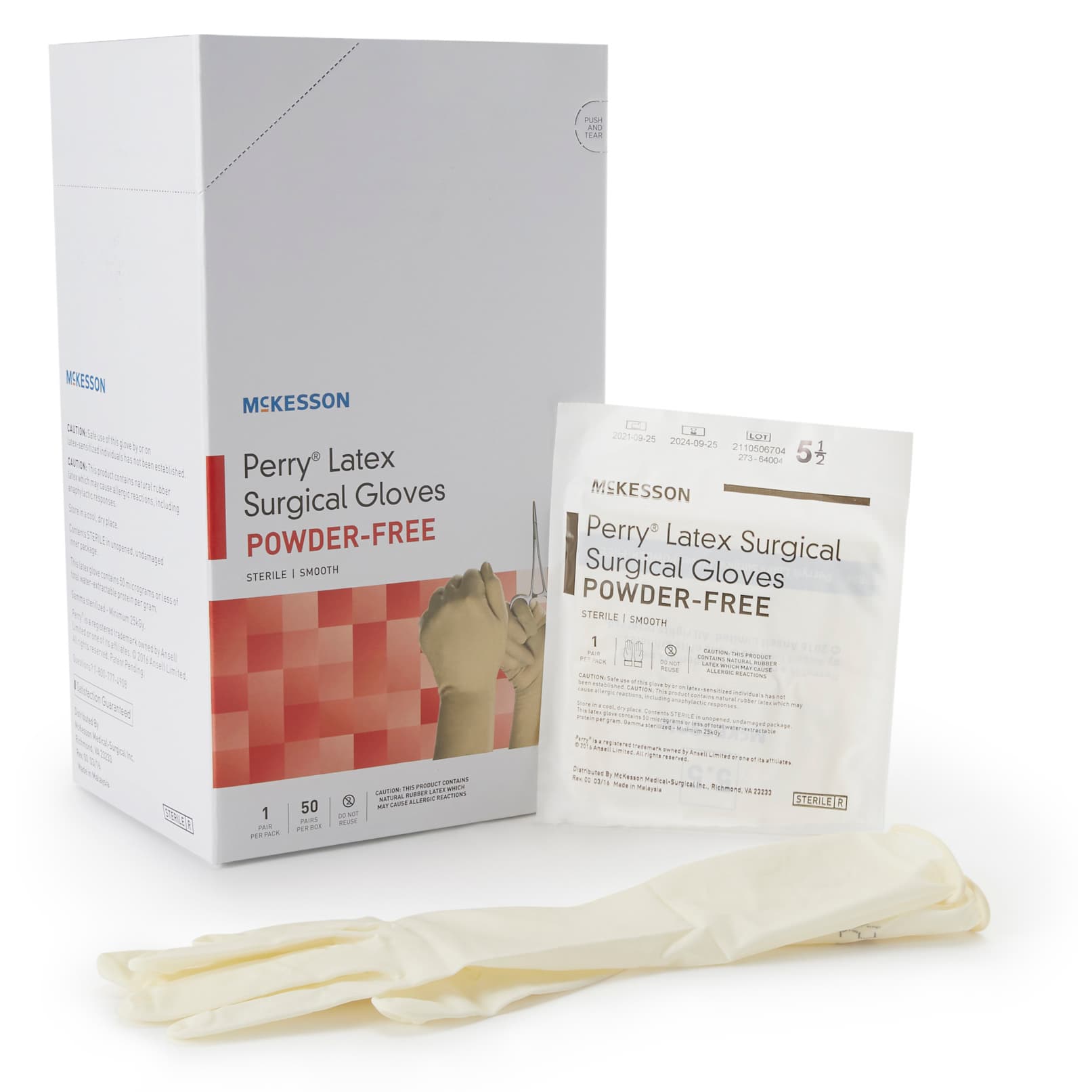 McKesson Perry Latex Powder Free Surgical Glove, Size 5.5, Cream - Case of 400 - Image 1