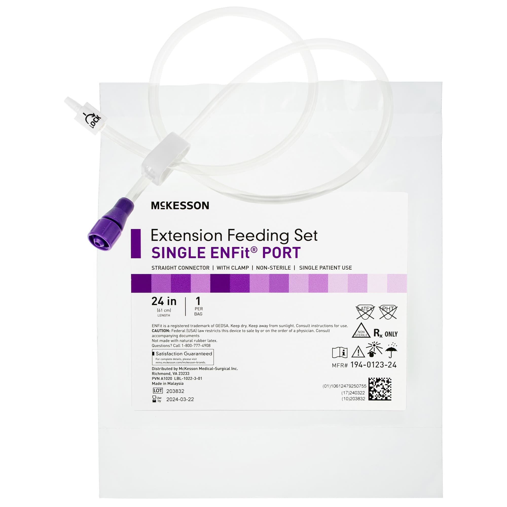 McKesson Bolus Enteral Feeding Extension Tube Set with Straight Connector, 24 Inch - Box of 5 - Image 1