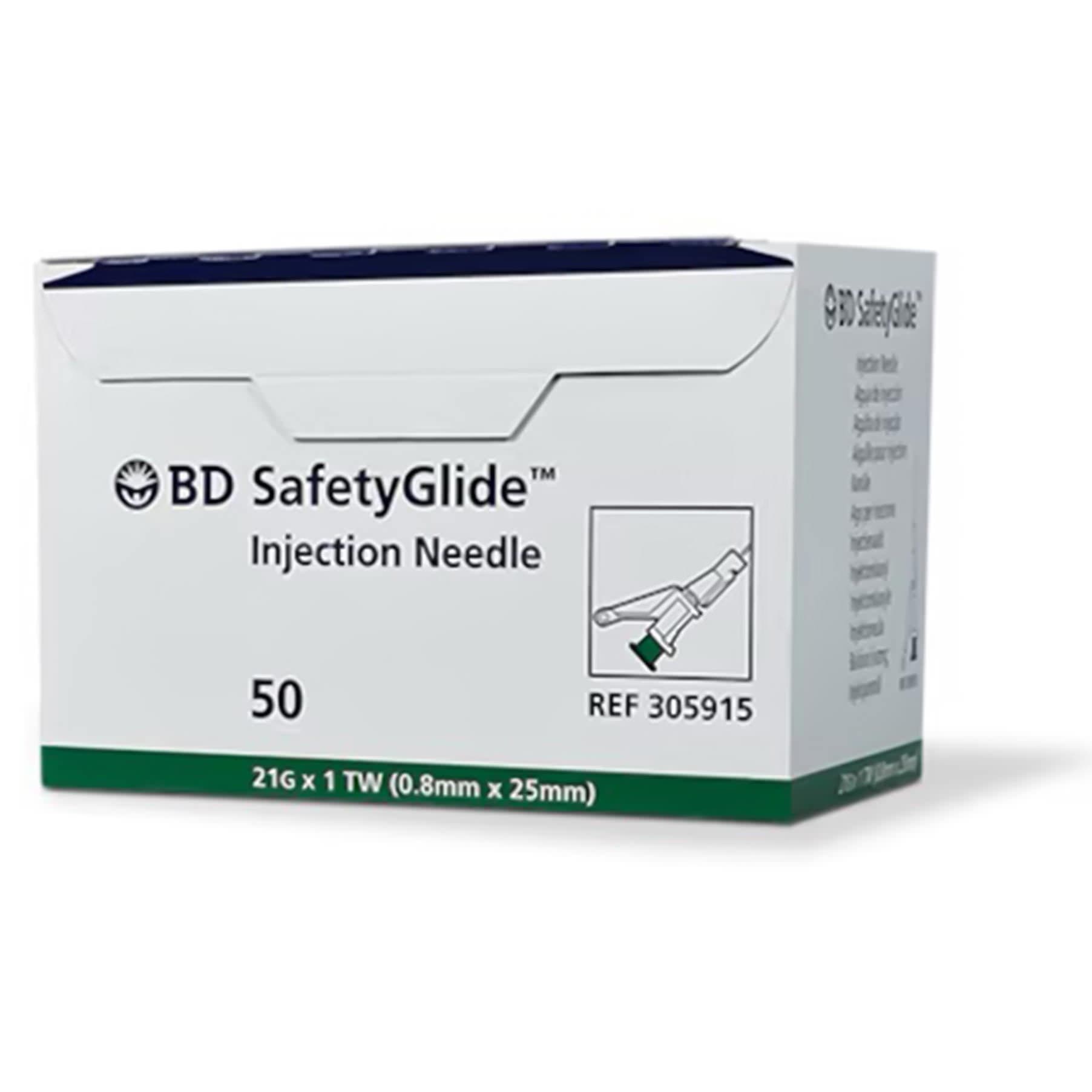 BD SafetyGlide Hypodermic Needle, 21 Gauge, 1 Inch - Box of 50 - Image 1