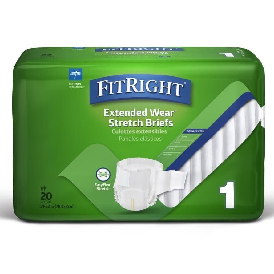 FitRight Extended Wear Stretch Briefs, Size 1 - Bag of 20 - Image 1