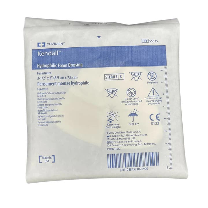 Kendall Hydrophilic Foam Dressing, Fenestrated, 3-1/2 Inch x 3 Inch - Each - Image 1
