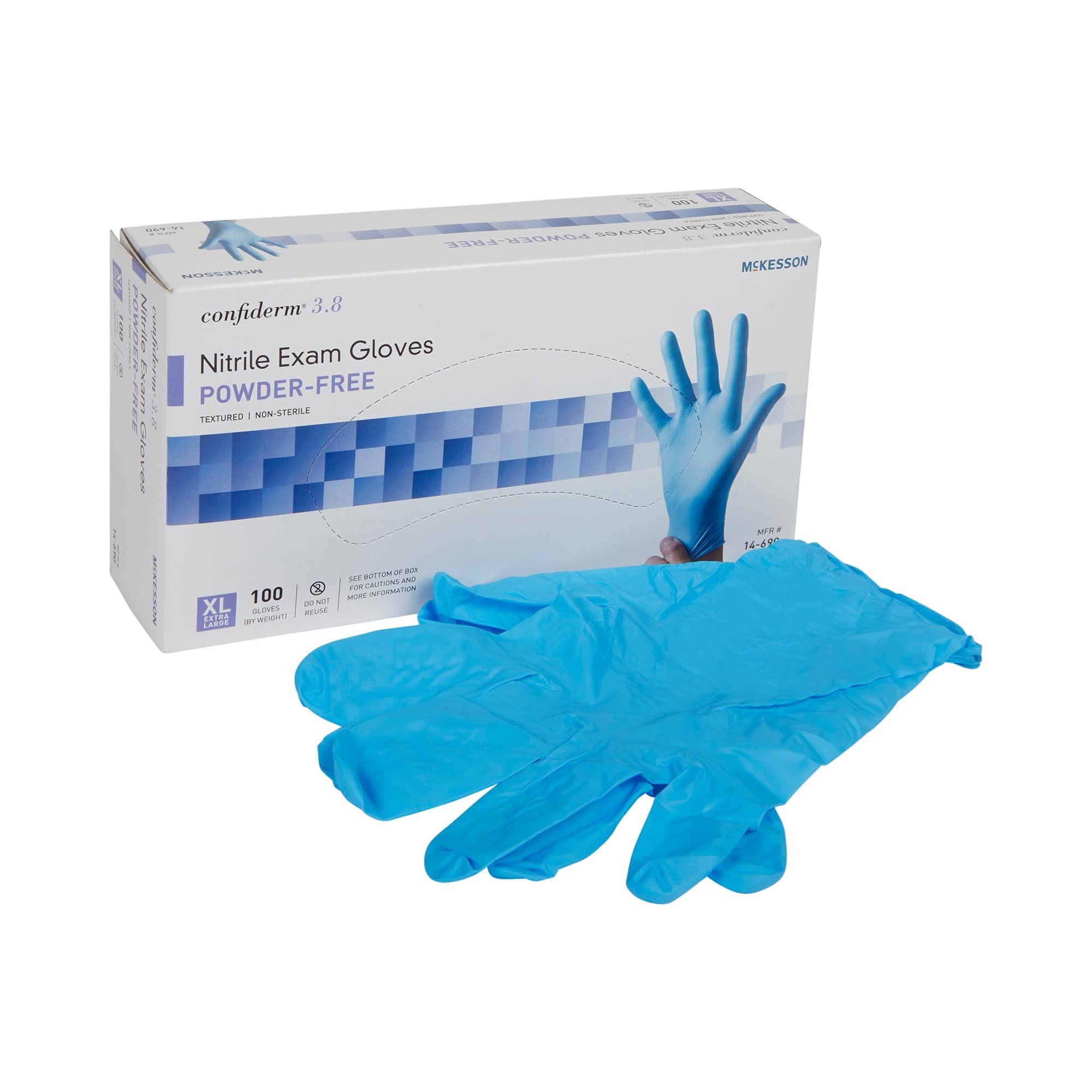 McKesson Confiderm 3.8 Nitrile Powder Free Exam Gloves, Blue, X-Large - Case of 1000 - Image 1