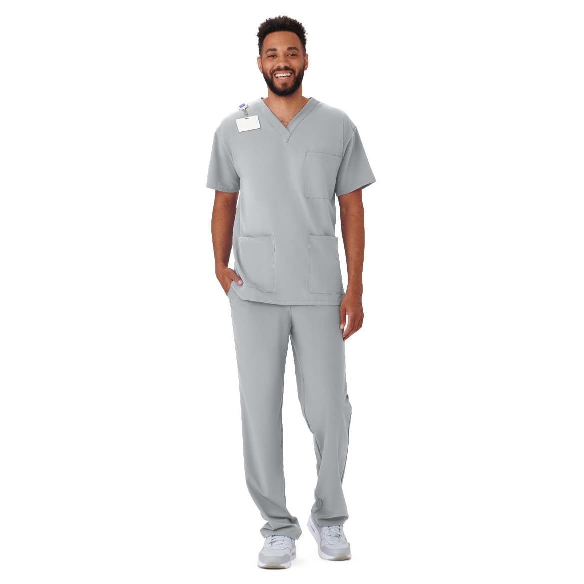 Medline Henderson AVE Unisex Scrub Tops with Shoulder Loop, 3-Pocket, Gray, Extra Large - Each - Image 1