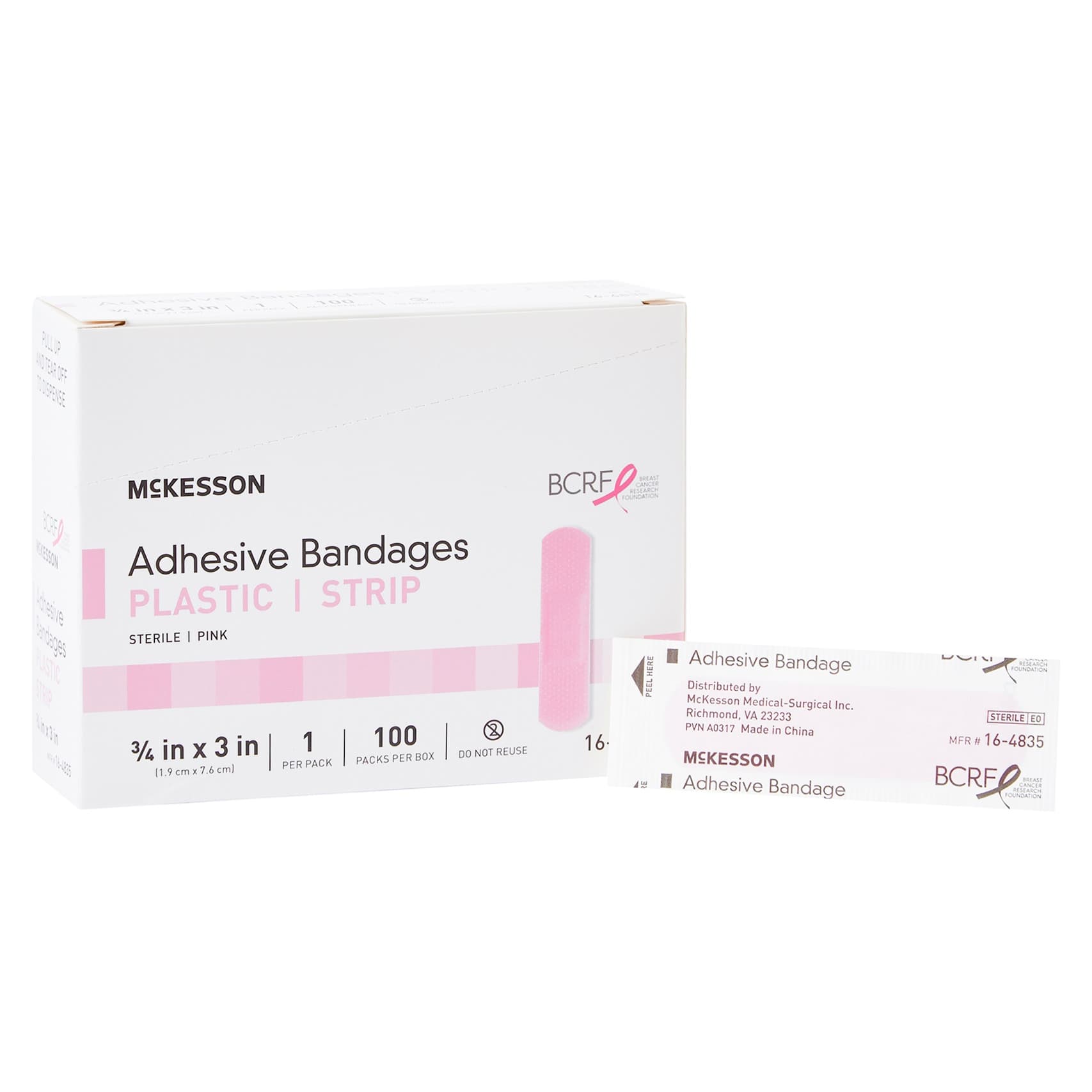 McKesson Plastic Rectangle Adhesive Bandage, Pink, 3/4 x 3 Inch - Case of 2400 - Image 1