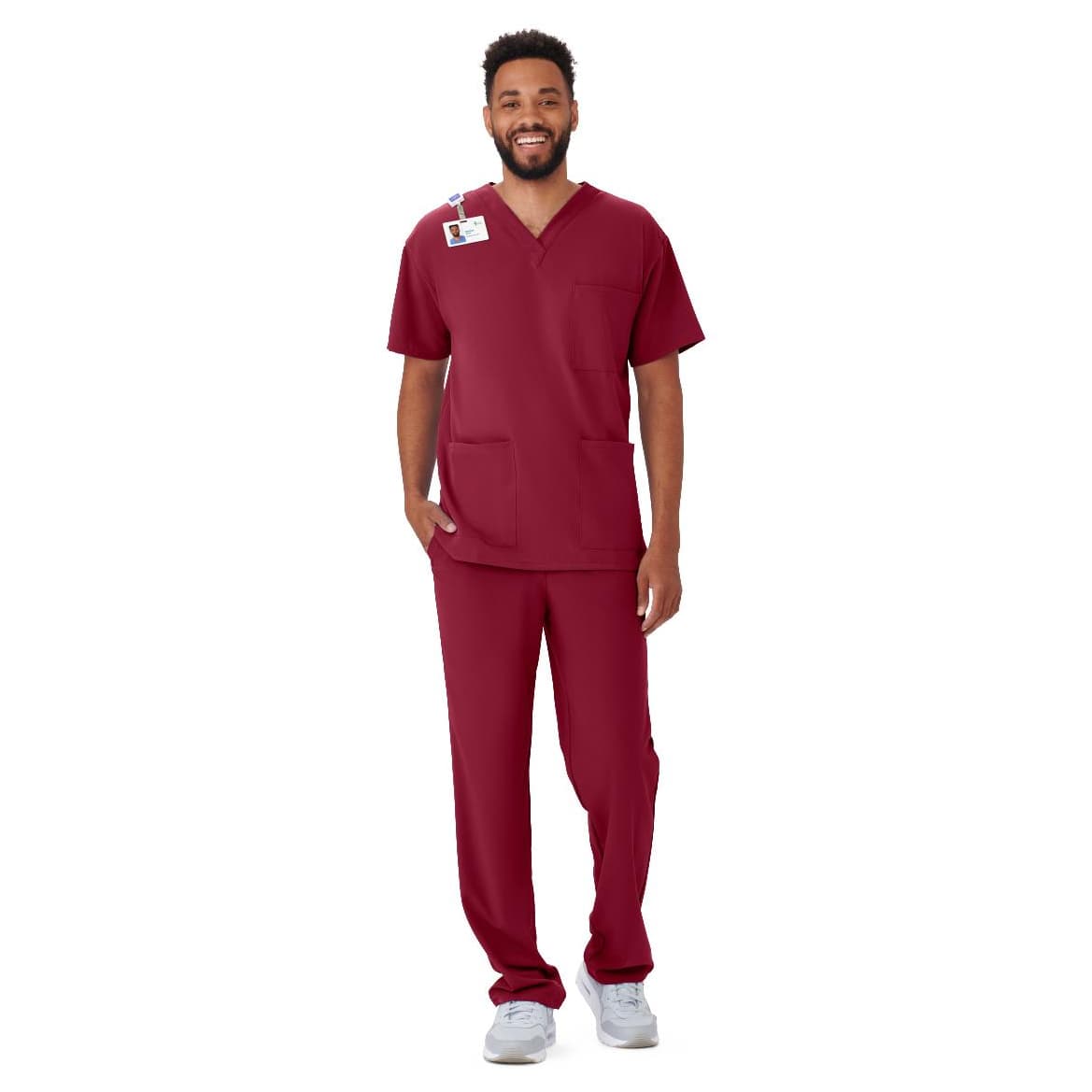 Medline Henderson AVE Unisex Scrub Tops with Shoulder Loop, 3-Pocket, Wine, Extra Large - Each - Image 1