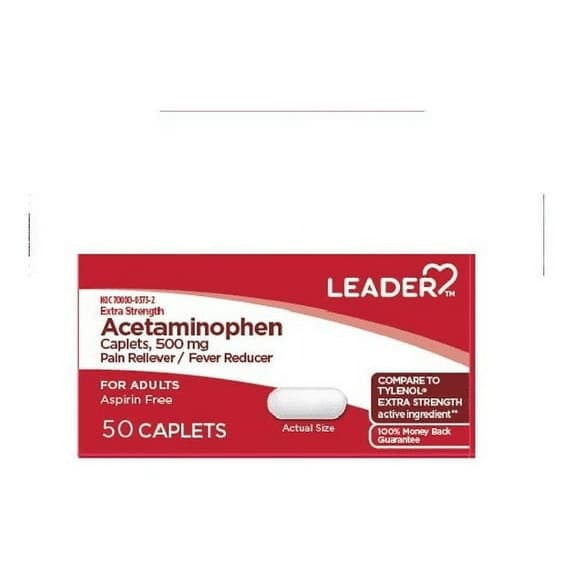 Leader Acetaminophen Adult, Extra Strength, 500 mg Caplets - Pack of 50 - Image 1