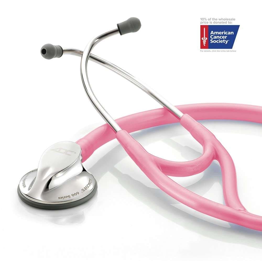 ADC Adscope Platinum Cardiology Stethoscope, Breast Cancer Awareness Metallic Pink - Image 1