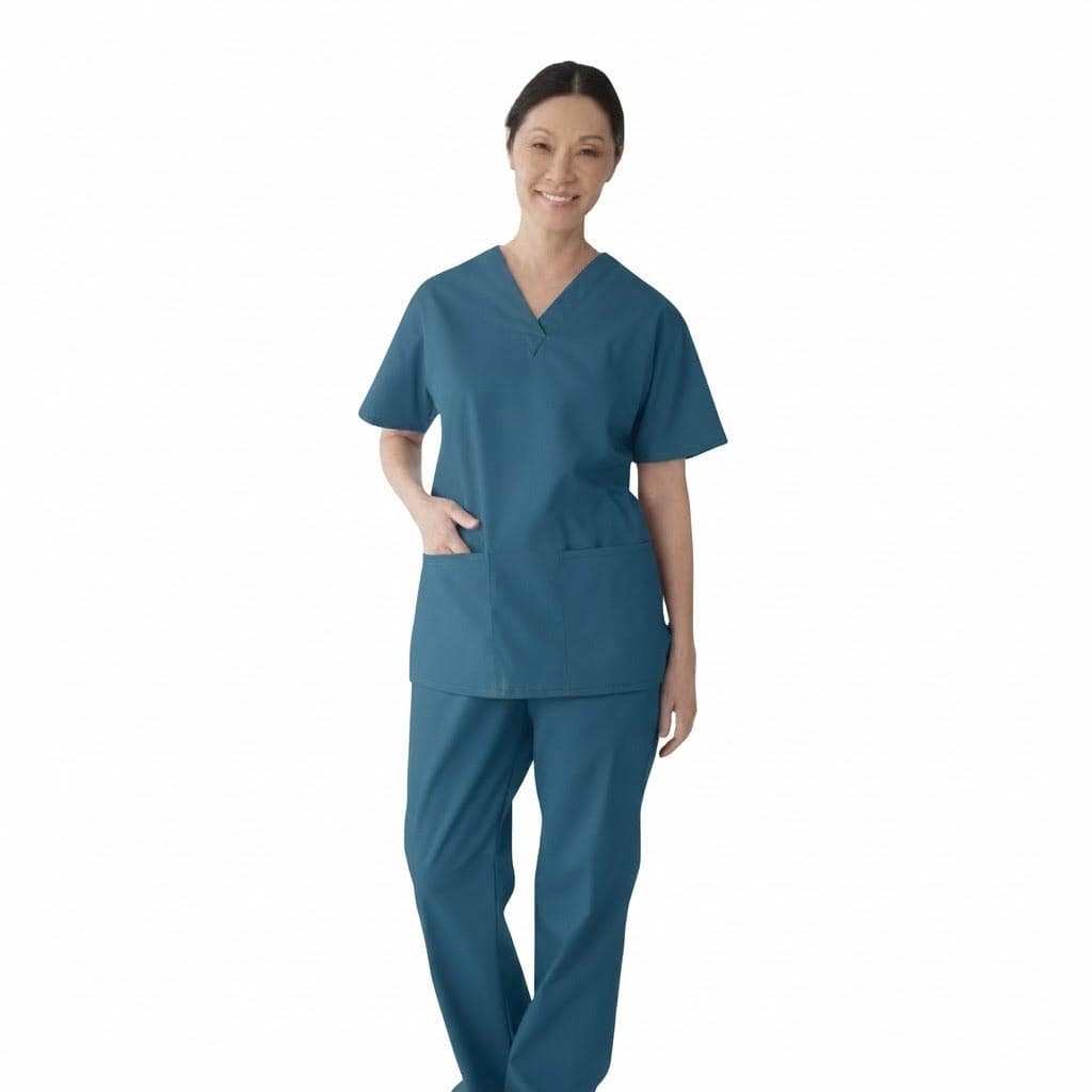 Medline ComfortEase Women's V-neck Tunic Scrub Top, 2-Pockets, Caribbean Blue, Extra Small - Each - Image 1
