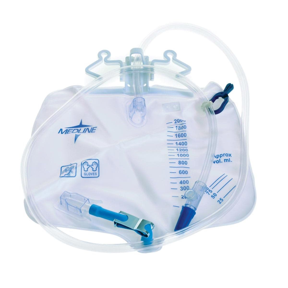 Medline Urinary Drain Bag with Antireflux Tower and Metal Clamp - Case of 20 - Image 1