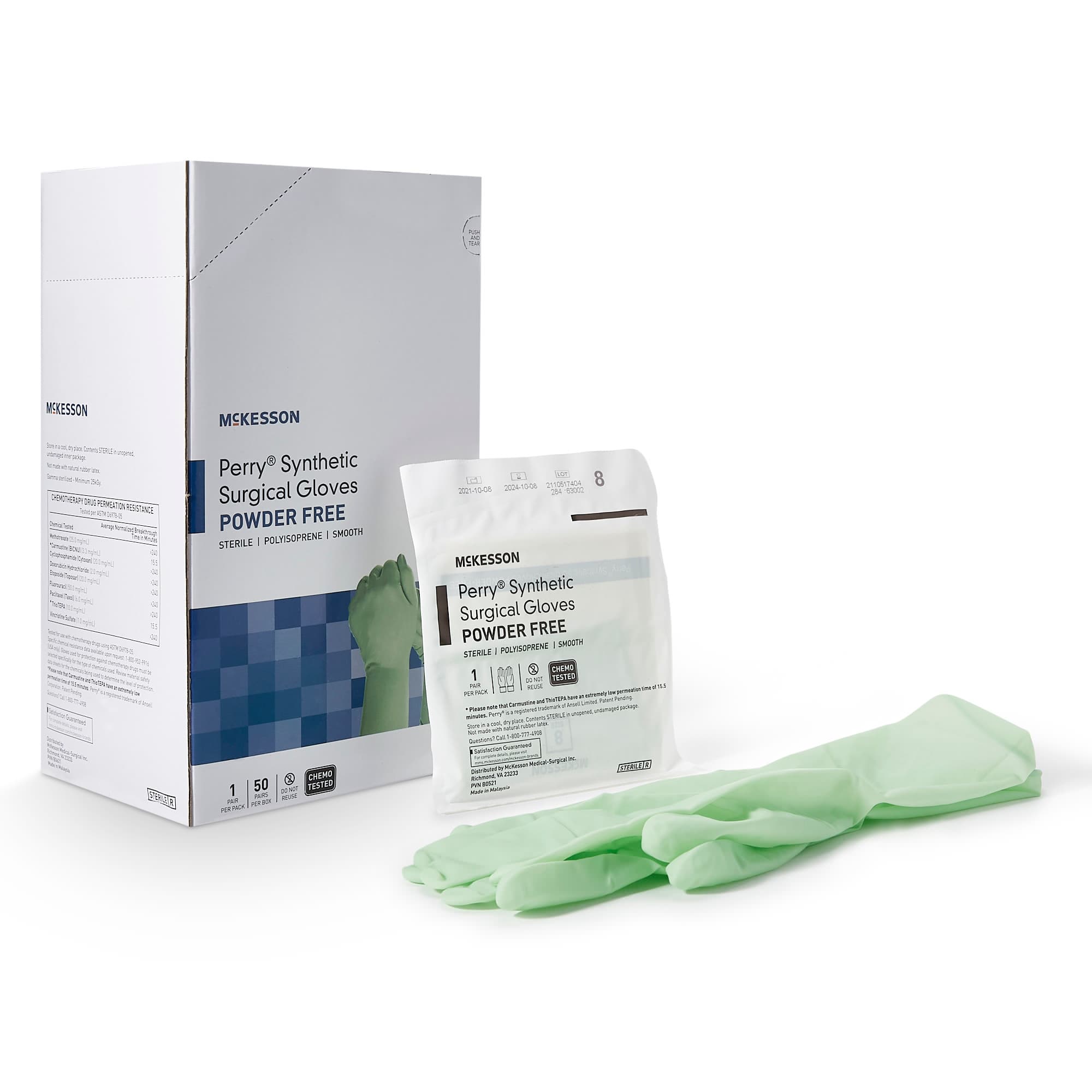 McKesson Perry Performance Plus Surgical Glove Green Beaded Cuff Standard, 12.2 Inch, Size 8 - Case of 400 - Image 1