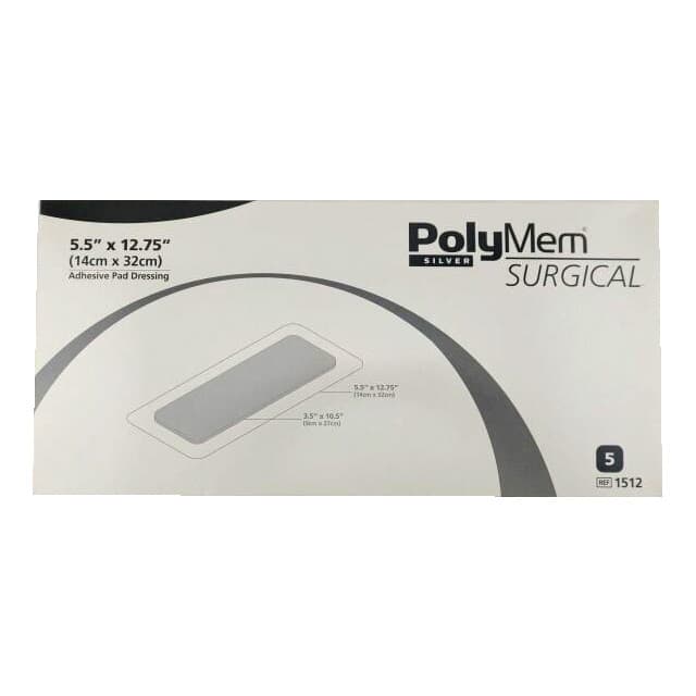 PolyMem Surgical Silver Adhesive Film Pad Dressing, 5-1/2 x 12-3/4 Inch - Case of 10 - Image 1