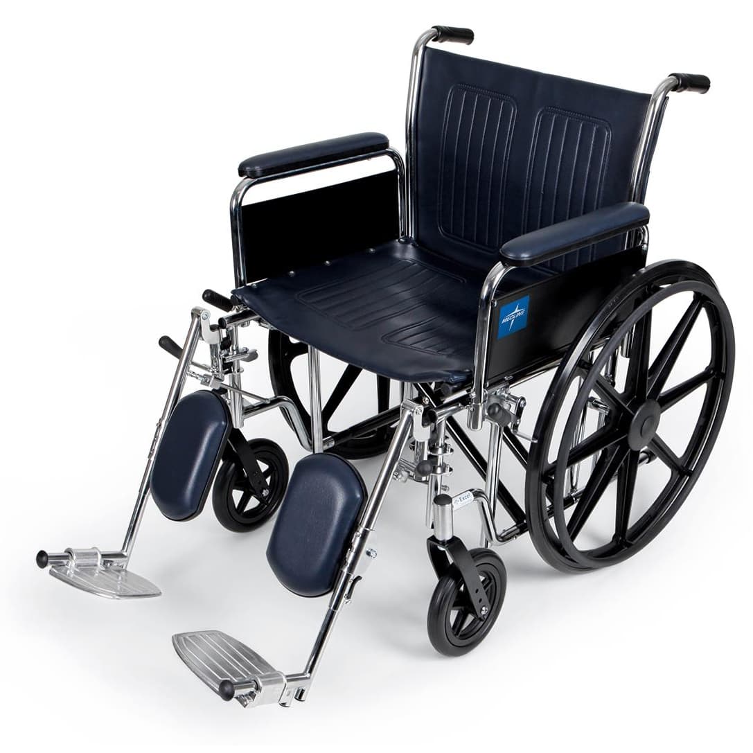 Medline Excel Extra Wide Bariatric Wheelchair 22"W x 18"D Seat with Removable Full Length Arms and Elevating Leg Rests - Image 1