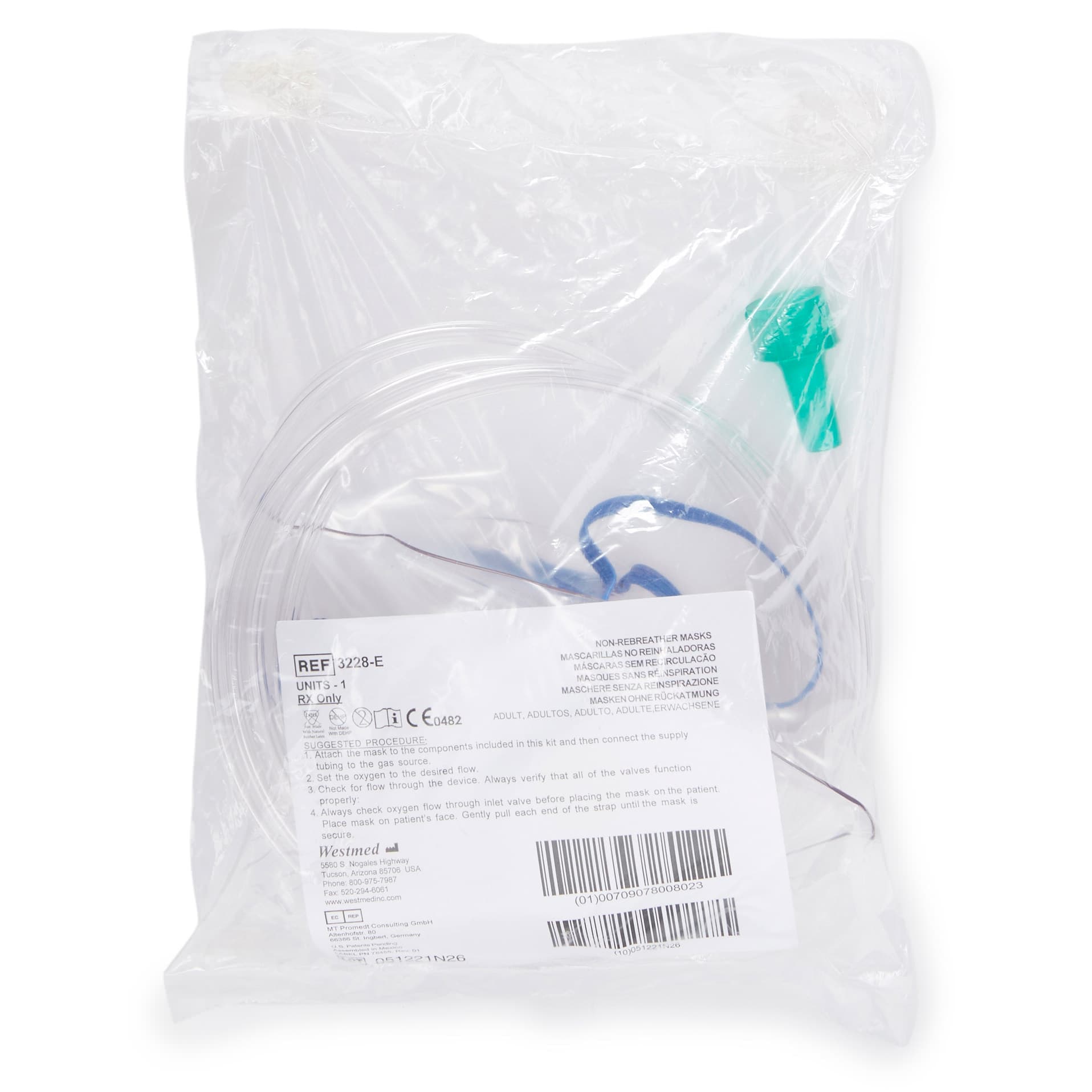 McKesson NonRebreather Oxygen Mask Clear One-Way Valve One Size Fits Most Elongated Style - Image 2