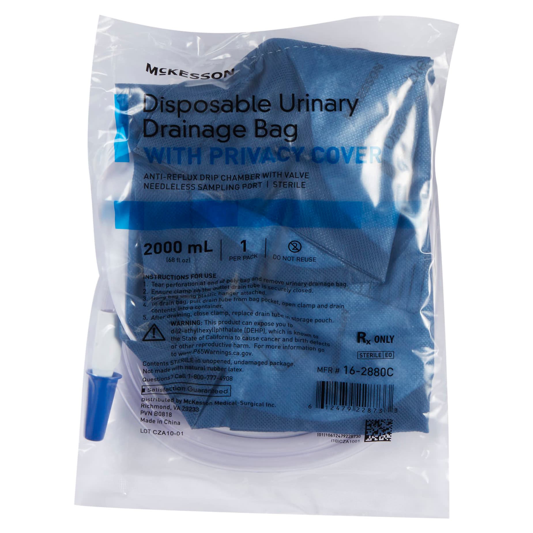 McKesson Urinary Drain Bag Without Additive 48 Inch Drainage Tube Needleless Sampling Port with Cap - Each - Image 1